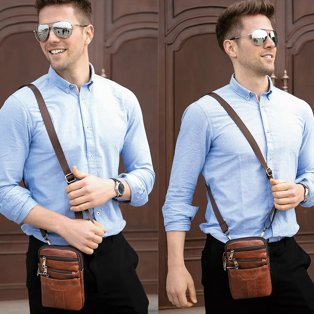 Torba na ramię z prawdziwej skóry na telefon komórkowy dla mężczyzn saszetka na talię portfel crossbody podróż biznesowa torba kurierska