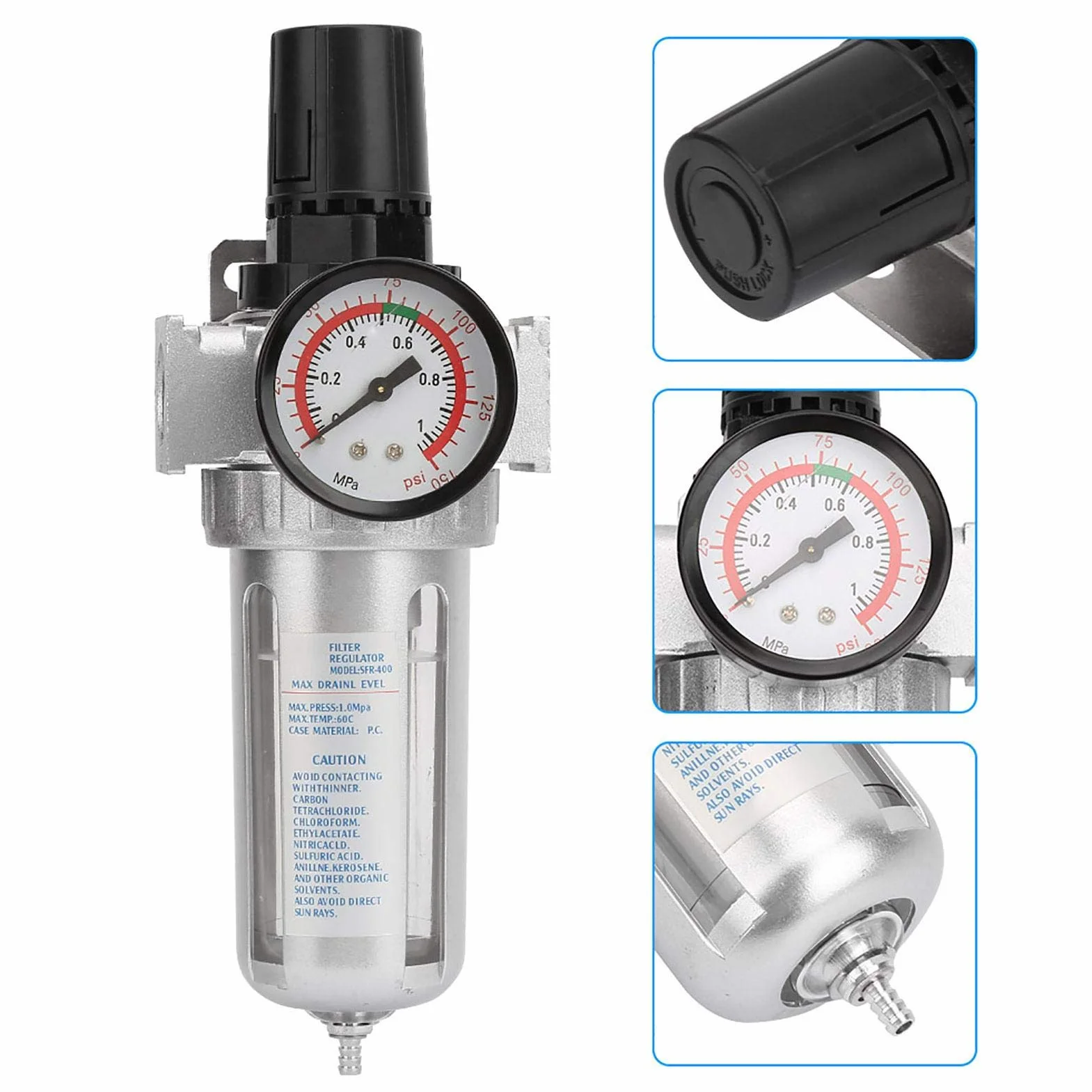 Regulator filtra powietrza BSP 1/2" z pułapką na wodę