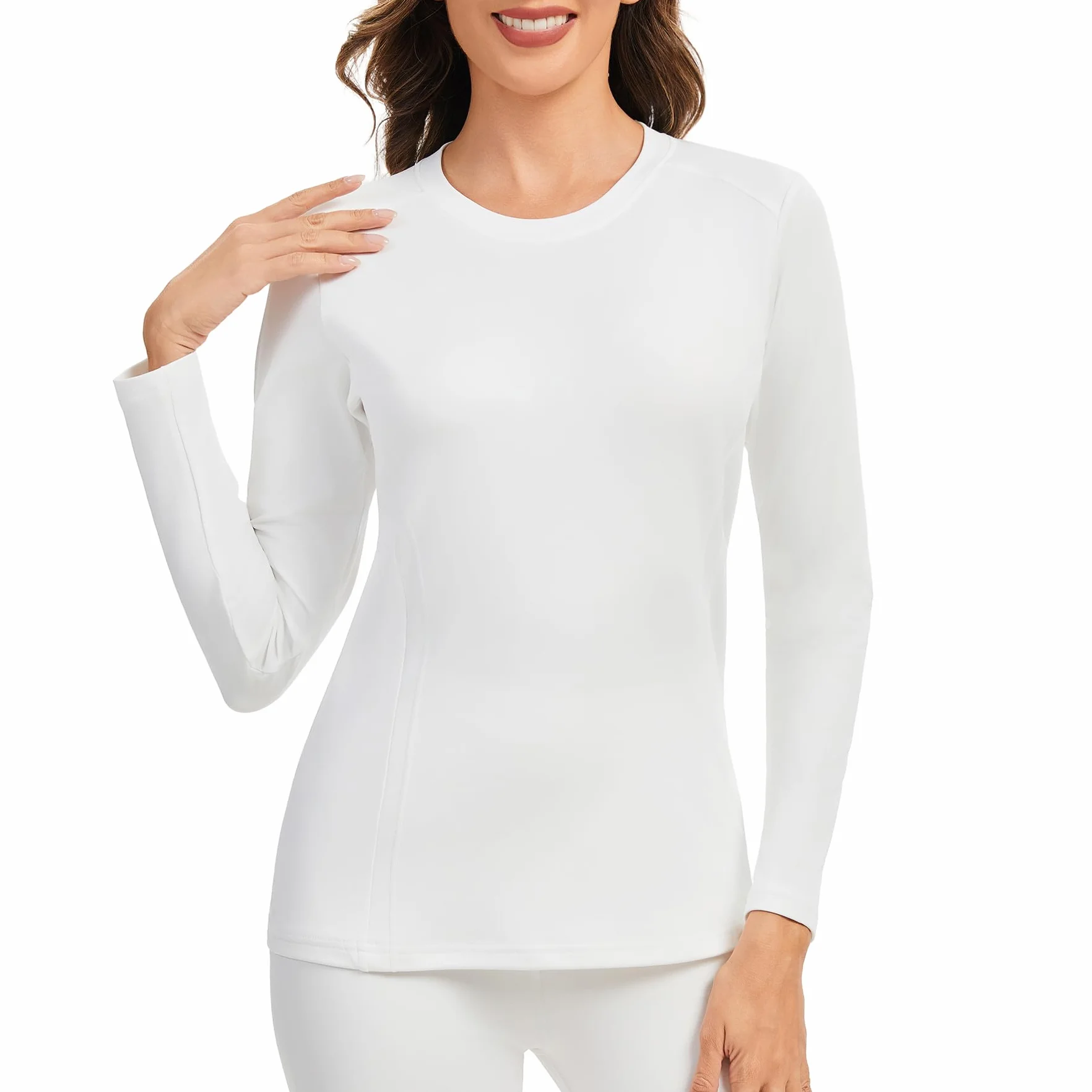 AMZSPORT Damska zimowa koszulka termiczna z długim rękawem oddychająca termiczna bielizna termiczna ciepły top z dekoltem T-Shirt