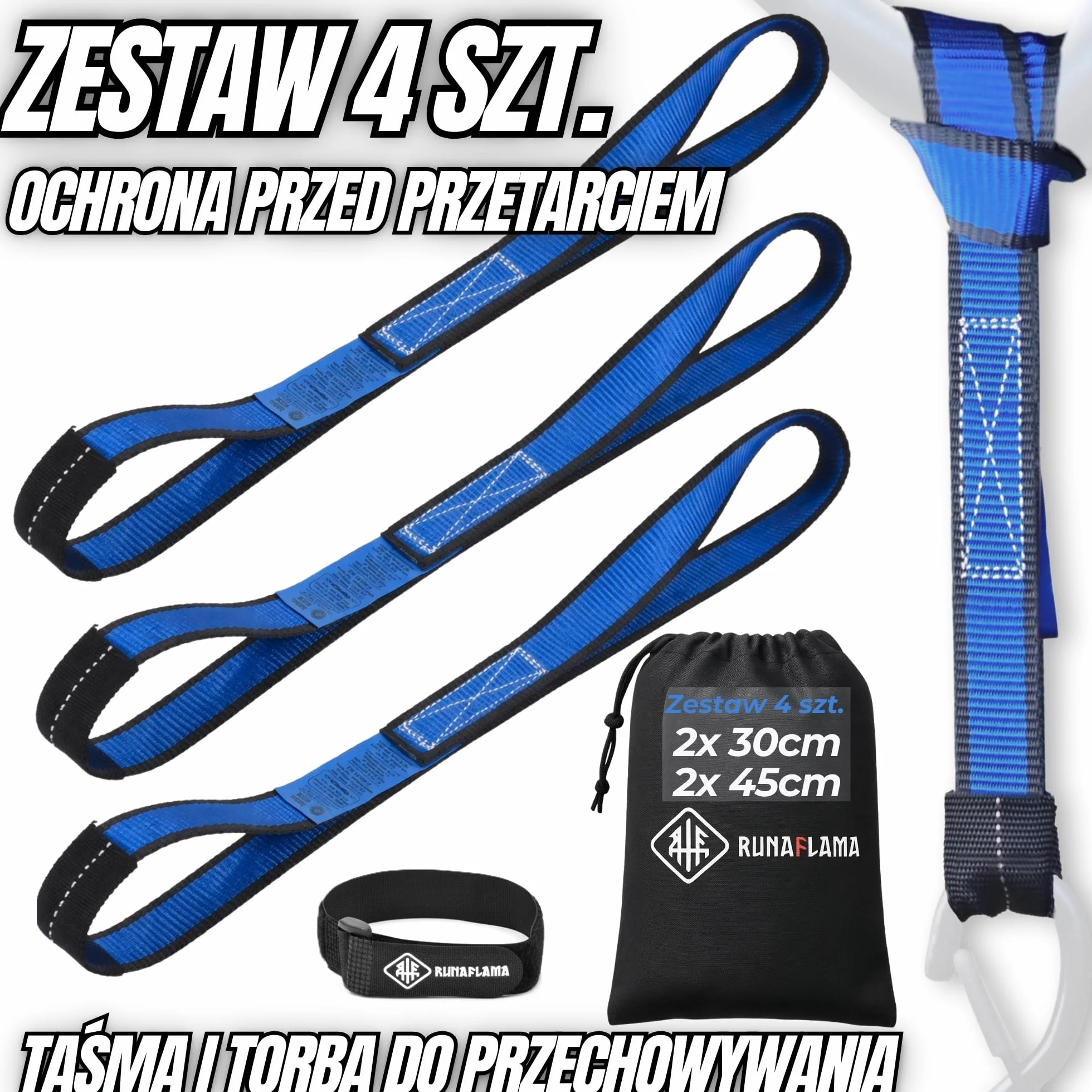 Pasy Mocujące do Motocykla 30 i 45 cm 2400 kg, Pasy Transportowe do Mocowania Motocykla na Przyczepie, Kierownicy i Ramie, Zabezpieczenie Ładunku w Transporcie, 4 Sztuki Niebieski
