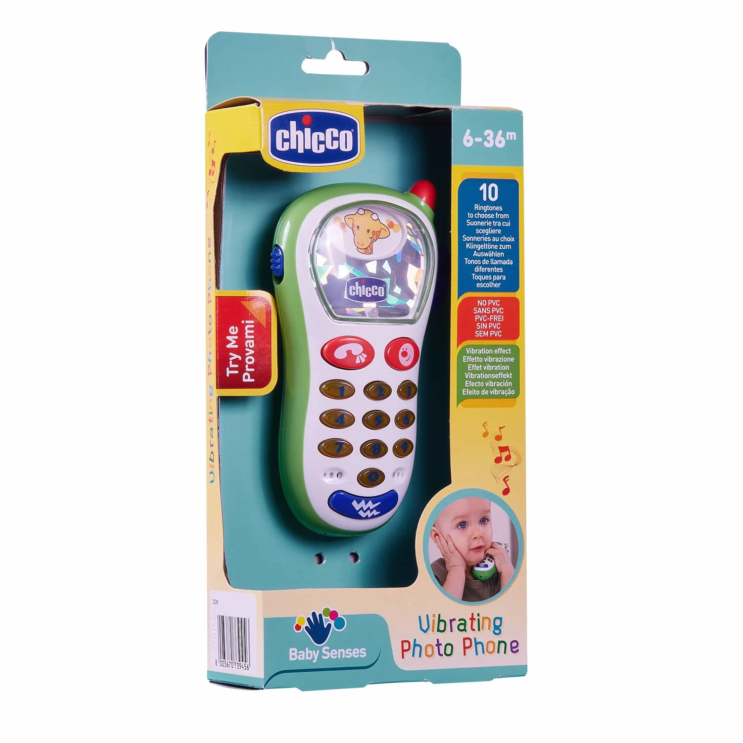 Chicco Telefon z Aparatem Fotograficznym Wibracjami i Zatrzaskami, ze Światłami i Dźwiękami, Zabawkowy Telefon dla Dzieci z Wibracjami i 10 Dzwonkami, Zabawki dla Dzieci 6 m- 3 lata