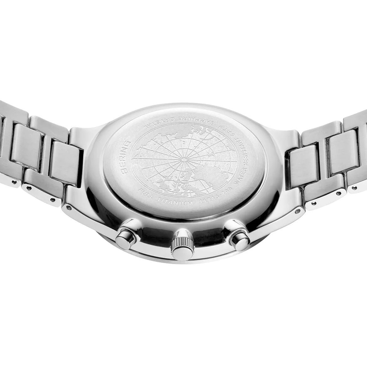 BERING Męski zegarek kwarcowy, zegarek na rękę, 43 mm, srebrna koperta z tytanu i czarny cyferblat, tytanowa bransoleta z tytanowymi elementami, 5 ATM, 11743-709
