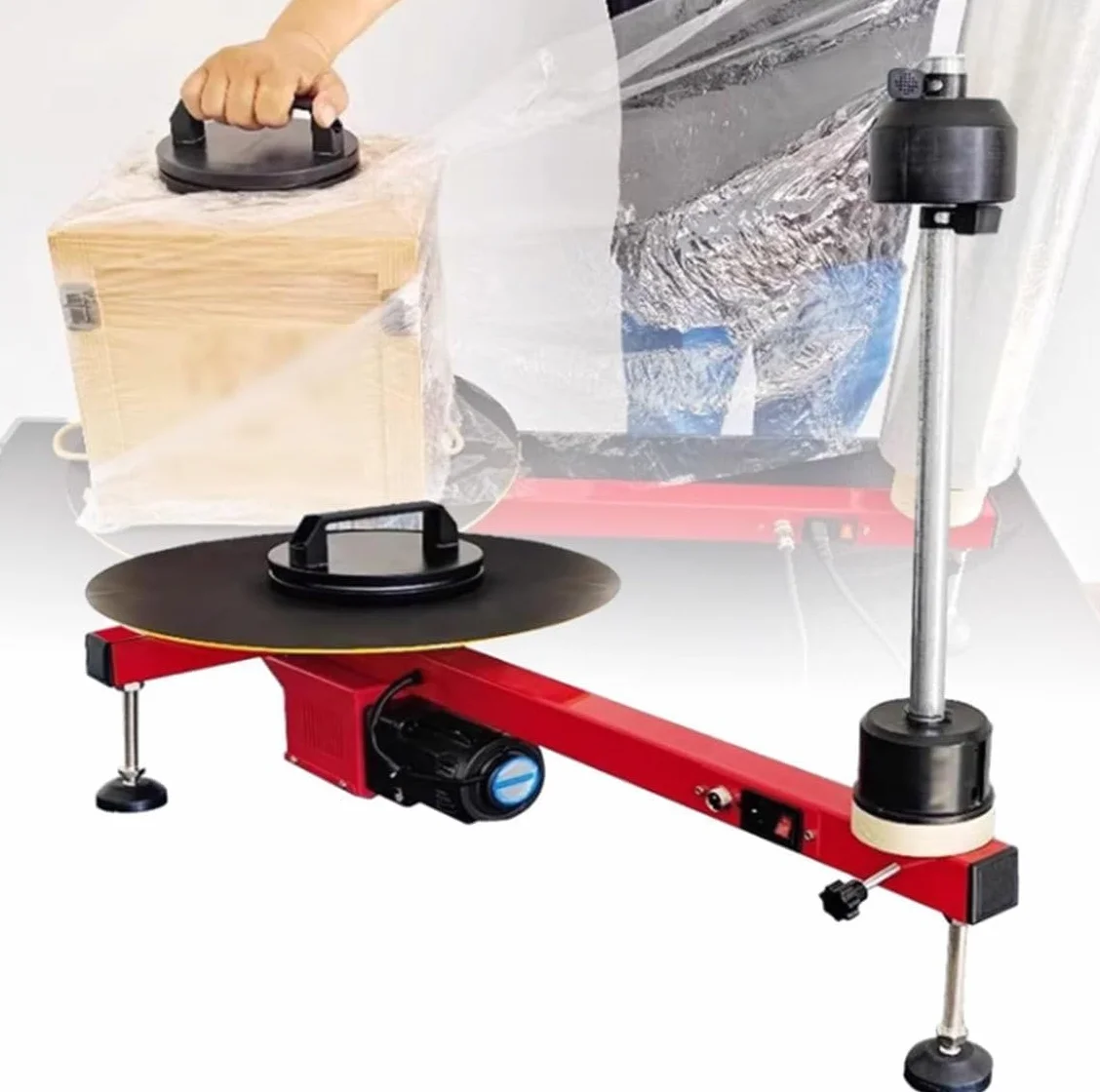 Electric Stretch Film Wrapping Machine Bench,Turntable Diameter Double Shaft Electric Film Wrapping Machine for Pallet Packing Industrial Stretch Film Wrapper Semi-Automatic