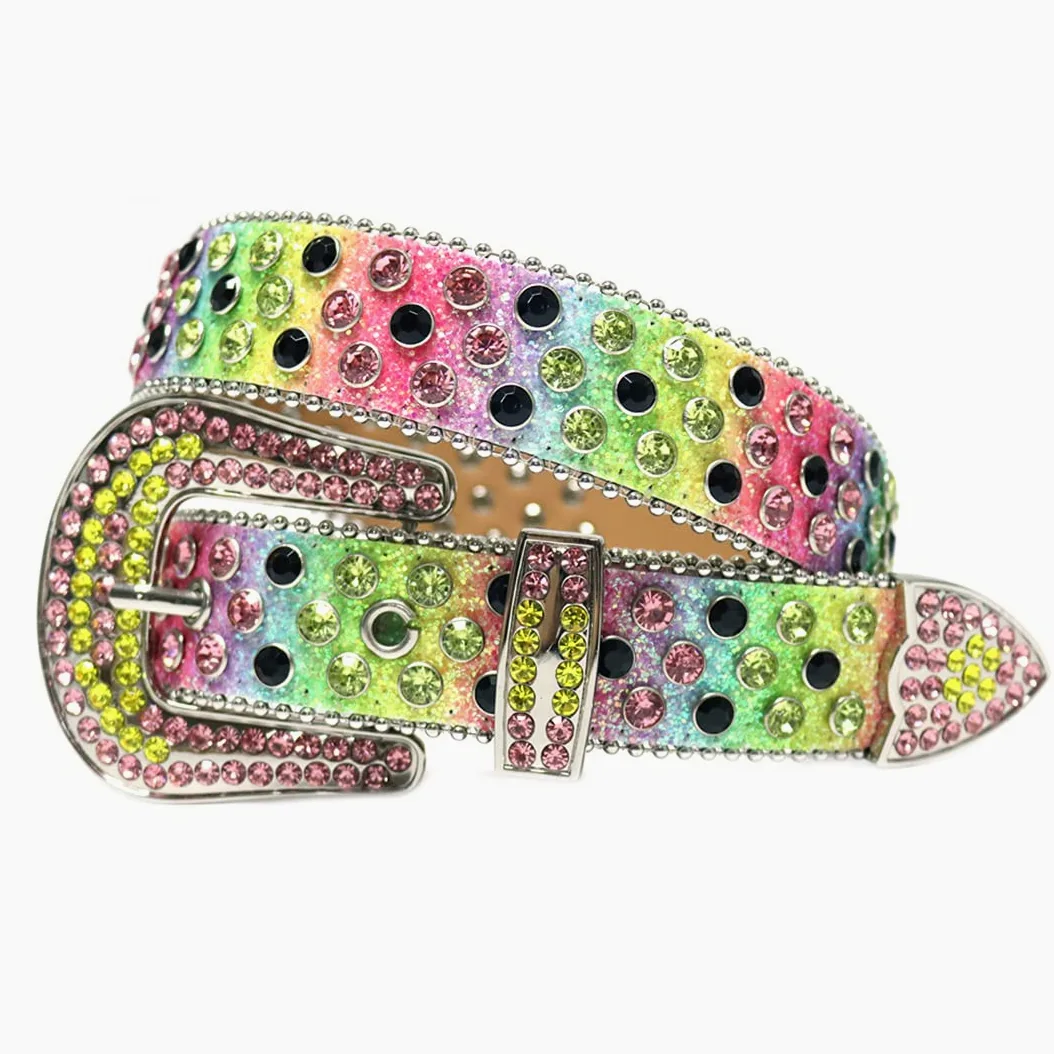 Moda Western Bling kryształ górski pasek kolorowy diament luksusowy sznurek z ćwiekami pasek damski męski do dżinsów kolorowy 3,5 cm