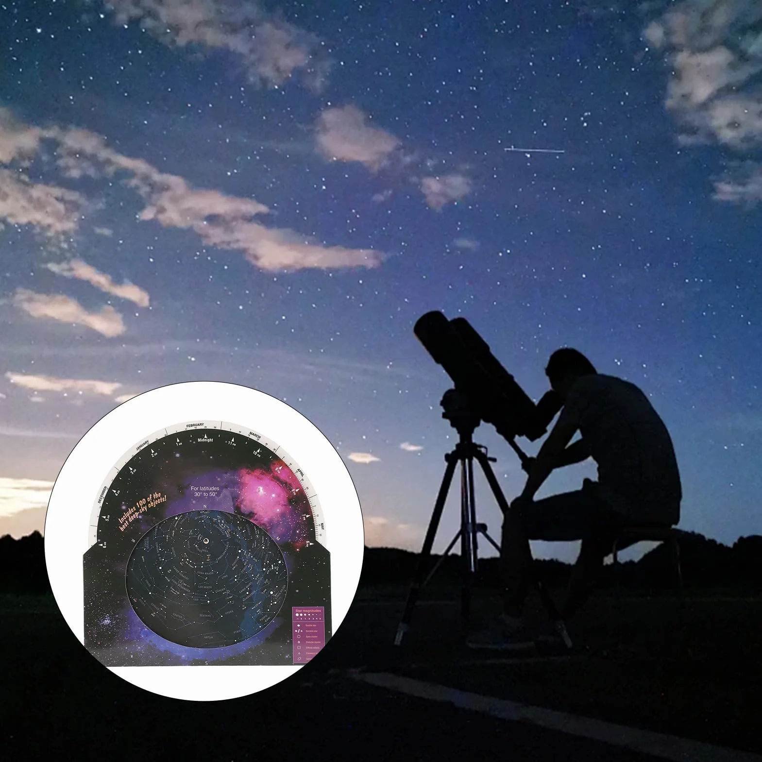 Przewodnik po mapie gwiazd, gwiazda astronomiczna z obrotowym kierunkiem, akcesoria teleskopowe do 30-50 stopni szerokości północnej