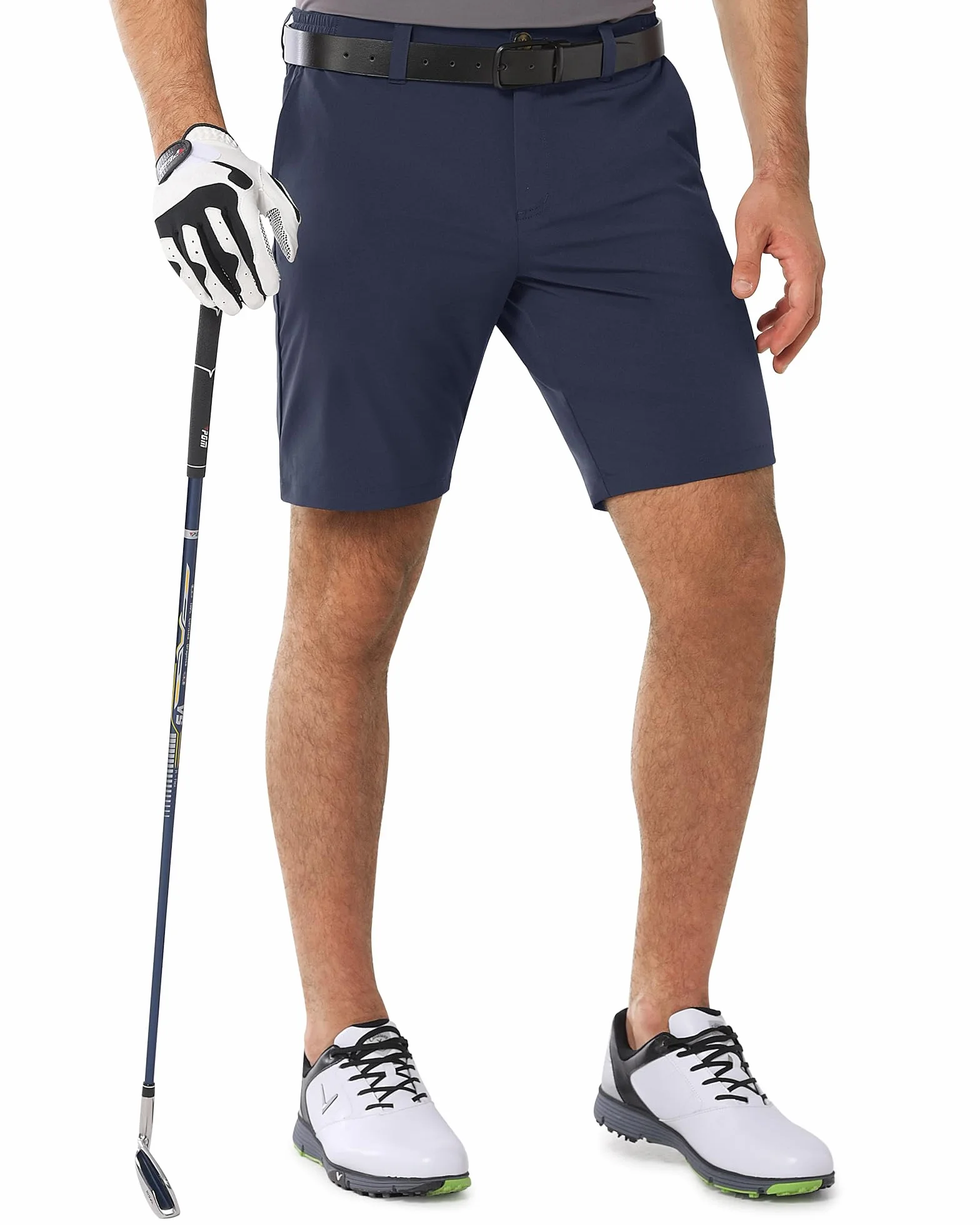 Outdoor Ventures Męskie szorty golfowe UPF 50+, elastyczne spodenki golfowe, lekkie, szybkoschnące, 20 cm, krótkie spodnie golfowe z 3 uchwytami na herbatę i kieszeniami do gry w golfa