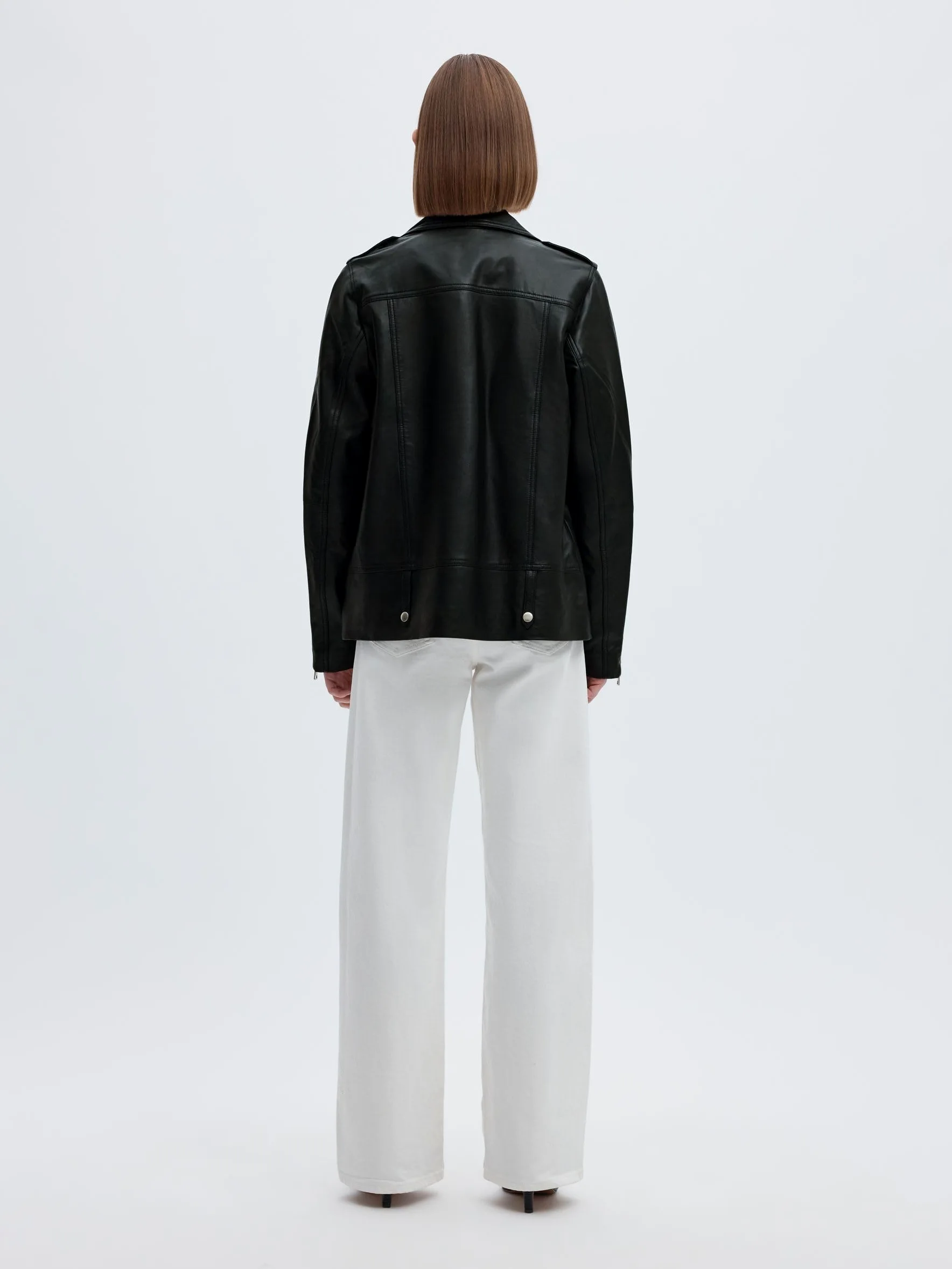 Selected damska kurtka skórzana Oversize, czarny, 40