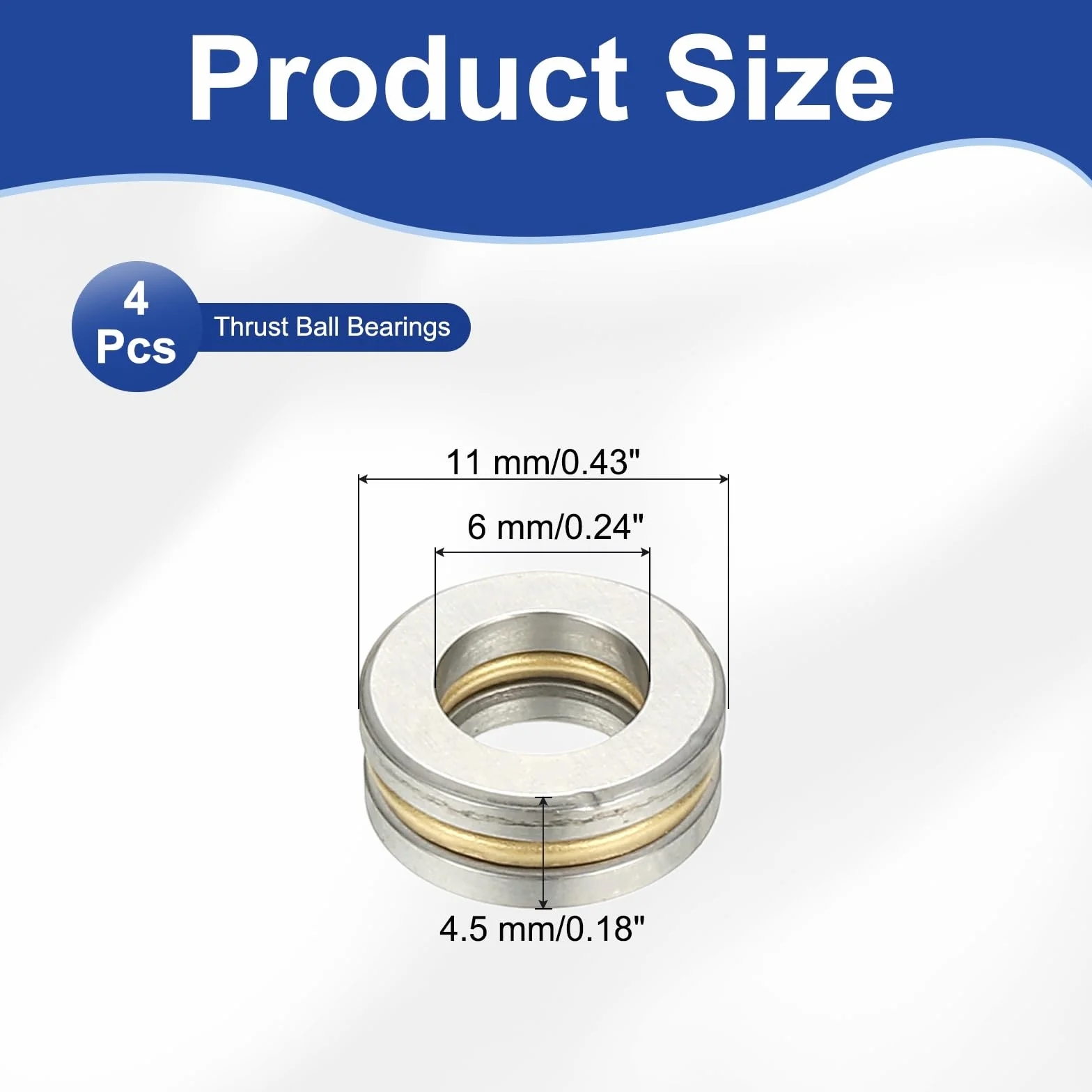 PATIKIL Łożysko oporowe 6 x 11 x 4,5 mm 4 szt. stal chromowana miniaturowe jednorzędowe łożysko toczne miniaturowe łożyska kulkowe do systemów przenośnikowych obrabiarek srebrne