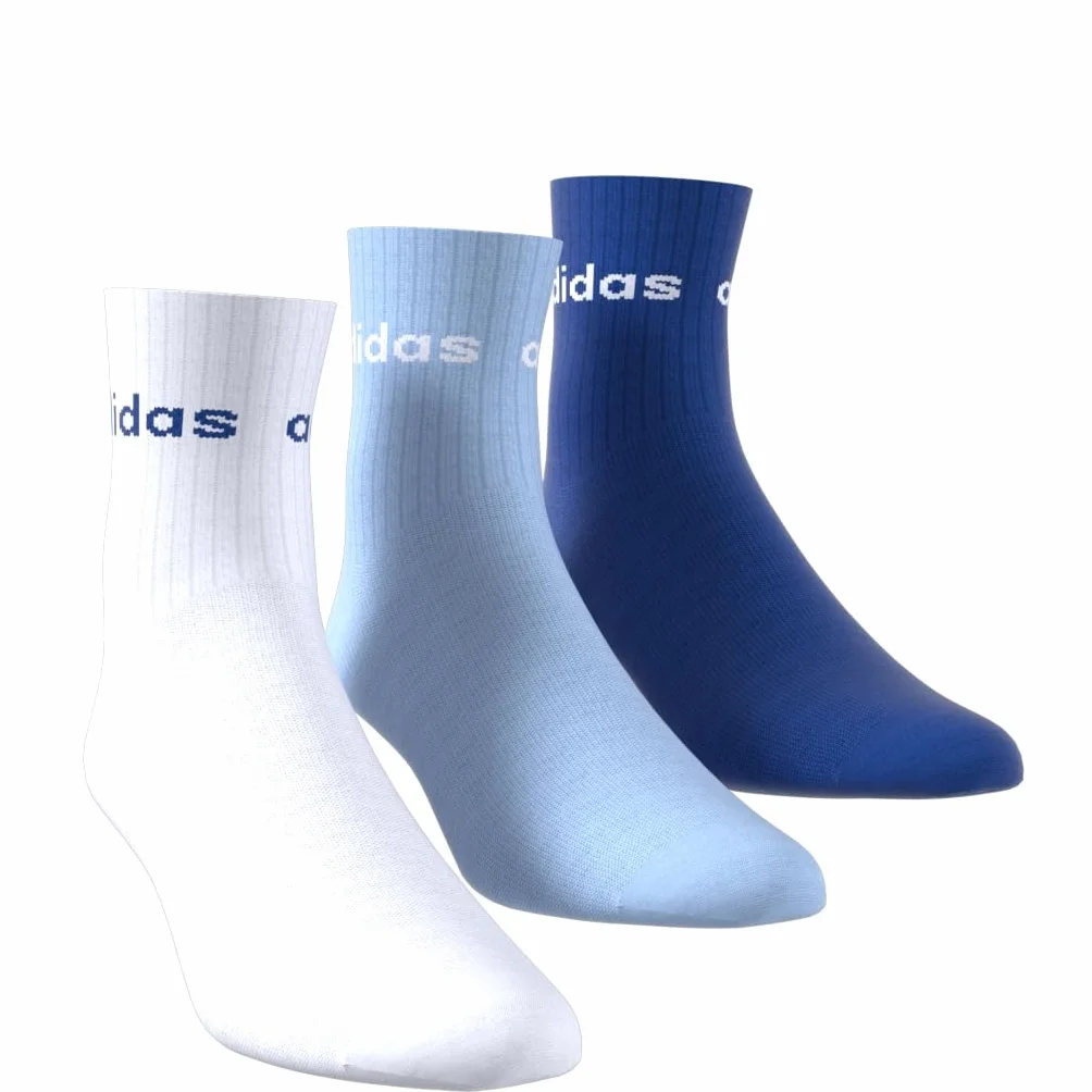 adidas Uniseks - dzieci LINEAR KIDS CREW 3 PAIRS PER PACK SOCKS, white/glow blue/team royal blue, 4-5 Years