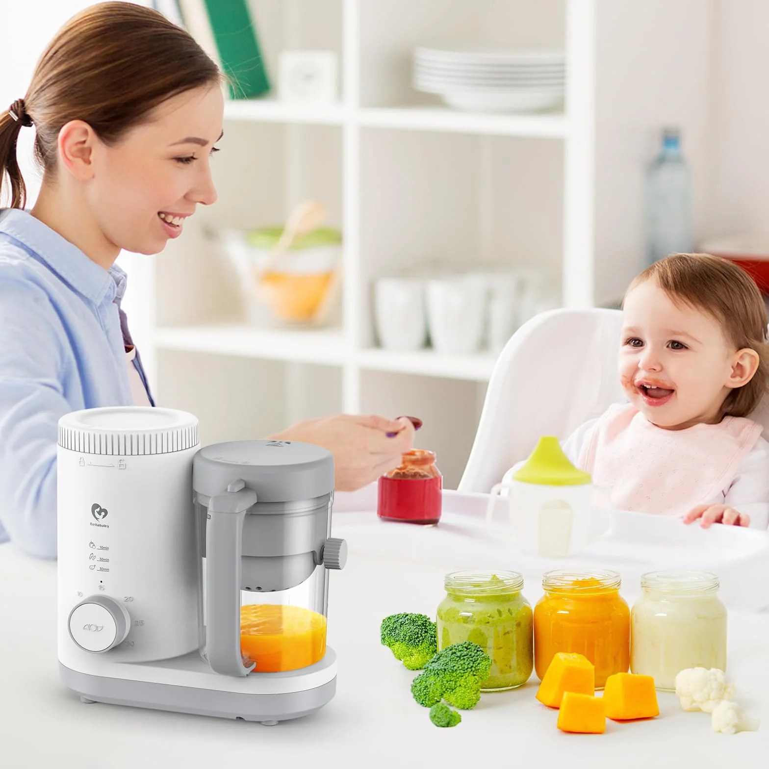 Robot Cooker, mikser dla niemowląt, parowar dla niemowląt z odwracalnym koszem parowym, łatwa obsługa jednym przyciskiem i duży otwór ułatwiający czyszczenie. Precesor żywności dla niemowląt