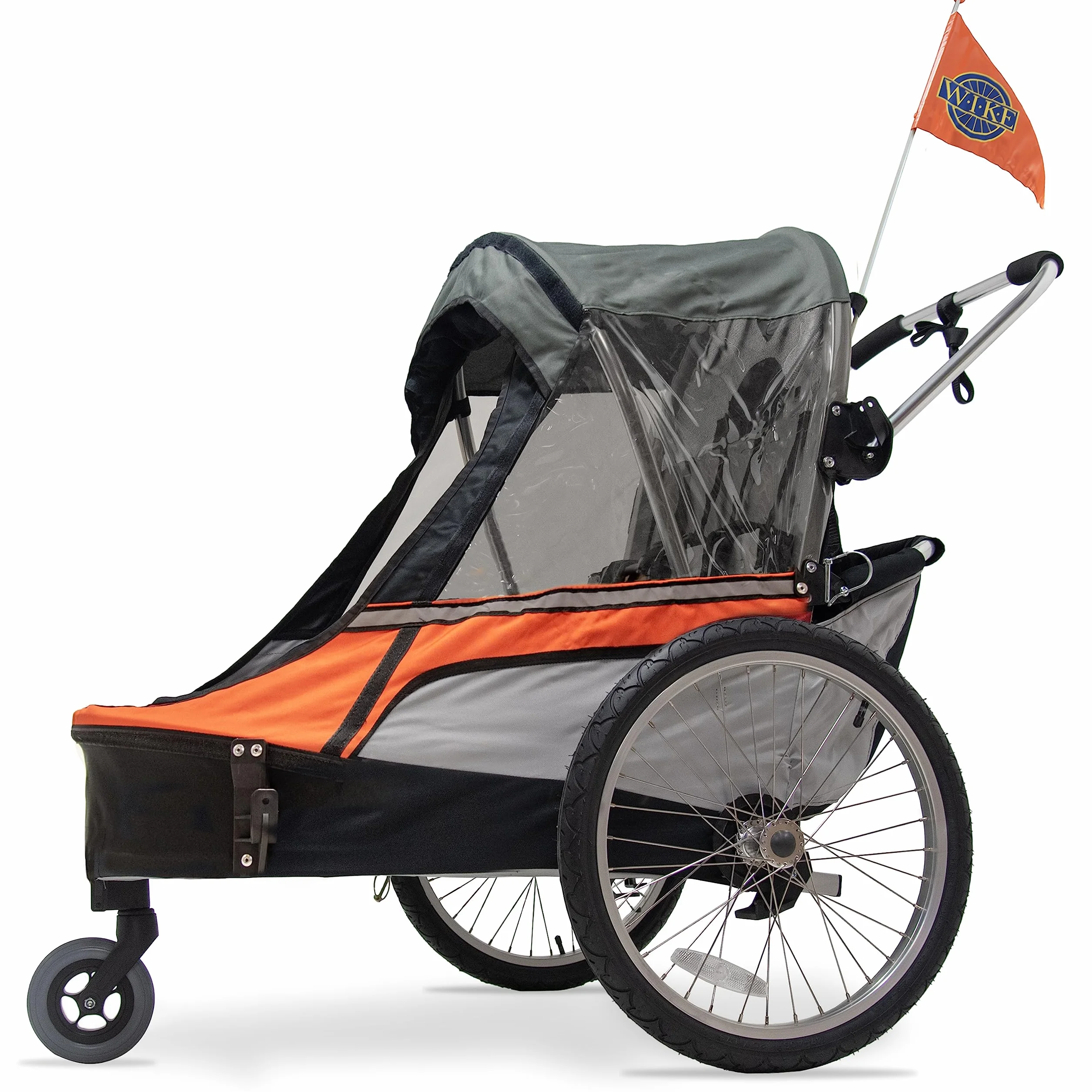 Podwójna przyczepka rowerowa Wike Premium - pomarańczowa/szara (spacerowanie + jogging)