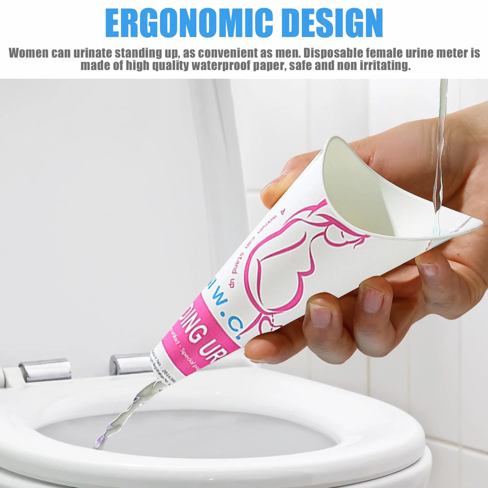 50 sztuk pisuaru dla kobiet, przenośne, szczelne, dla kobiet, lejek kempingowy, do oddawania moczu w pozycji stojącej lub kucającej, dla kobiet, do oddawania moczu w podróży, amping (różowy)