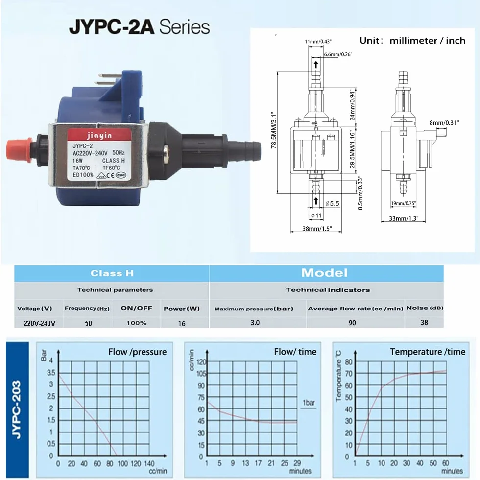 Jiayin JYPC-2 220 V - 240 V 16 W 100 cm³/min elektromagnetyczna elektromagnetyczna pompa wodna do żelazka elektrycznego, mopa parowego / parowaru do odzieży / ekspresu do kawy itp