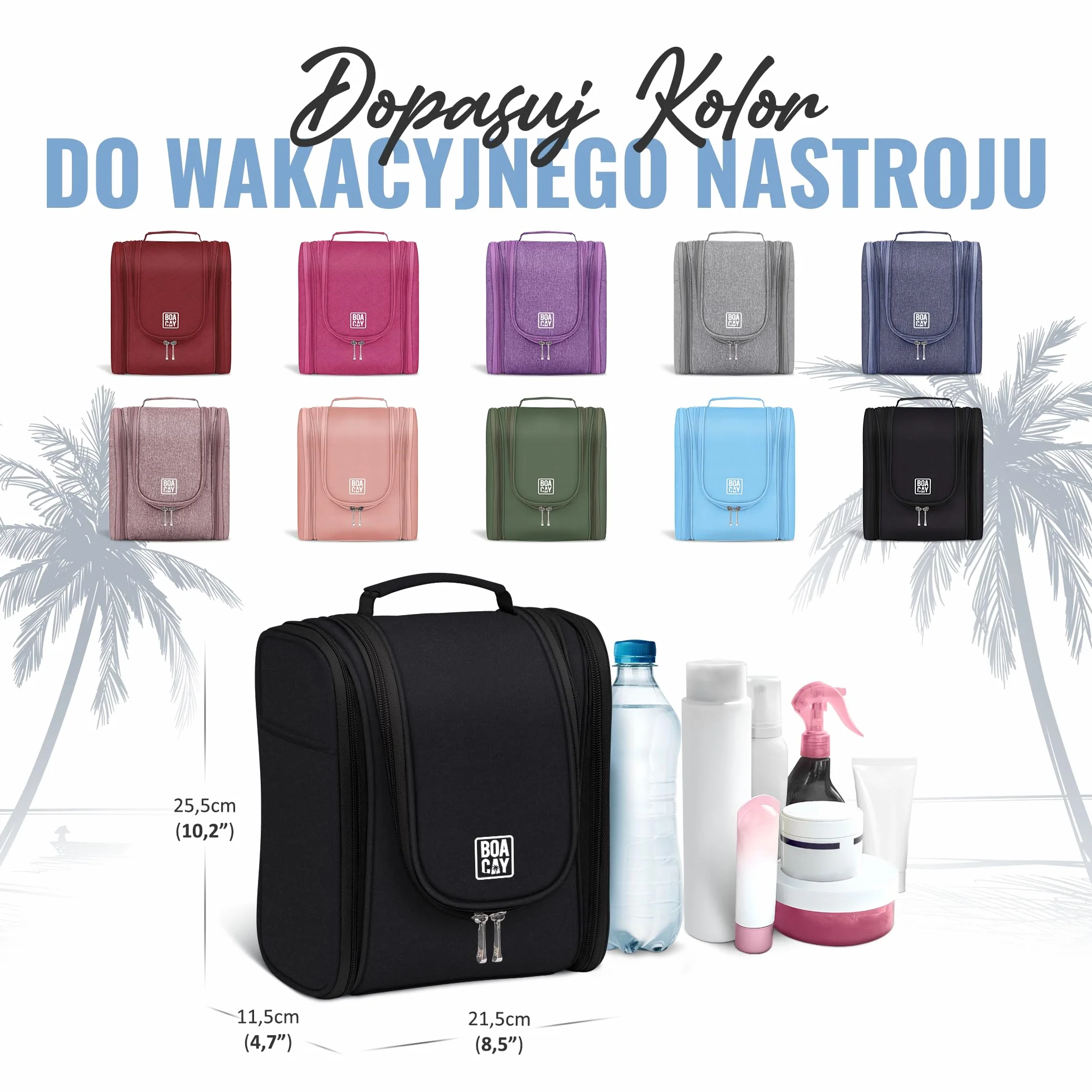 BOACAY Wisząca Kosmetyczka Podróżna dla Kobiet i Mężczyzn, Organizer na Kosmetyki, Niezbędniki, Akcesoria Podróżne