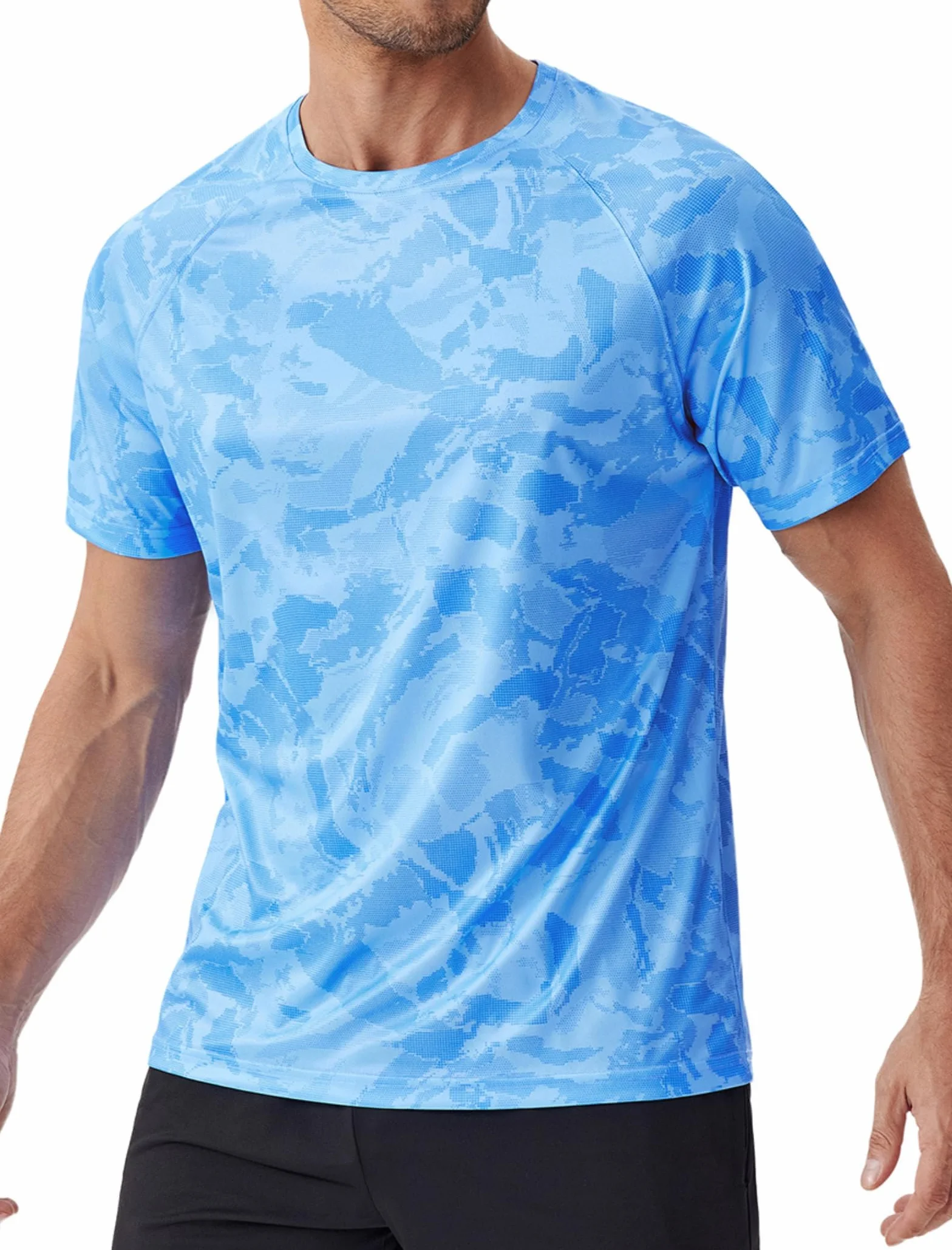PINSPARK Koszulka męska UV Rashguard UPF 50+ z krótkim rękawem oddychająca do biegania pływania surfingu
