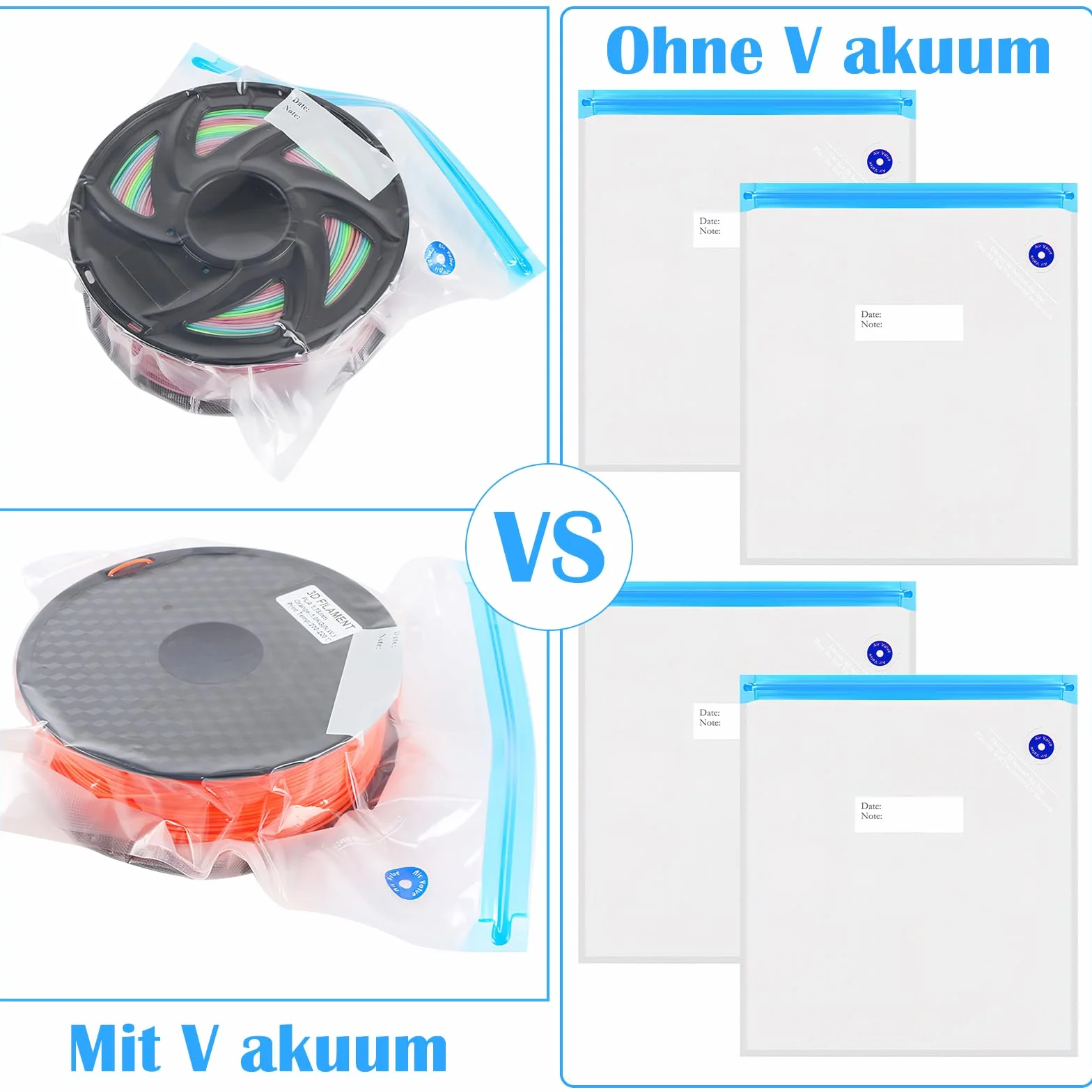 Zestaw próżniowy, 12 sztuk, filament do drukarki 3D, kompresja próżniowa, odporne na wilgoć, worki próżniowe do filamentu 3D, worki próżniowe wielokrotnego użytku, uszczelnione próżniowo do