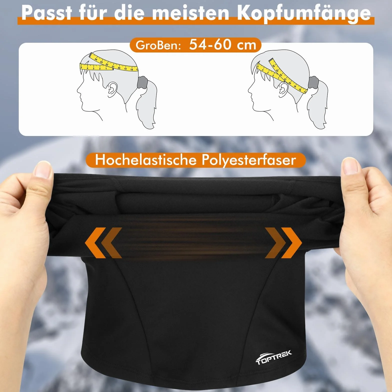 Toptrek Balaclava zimowa, zimna i wiatroszczelna maska na twarz, narciarska, na rower, snowboard, motocykl, oddychająca maska na twarz dla mężczyzn i kobiet, czarny, 55-60