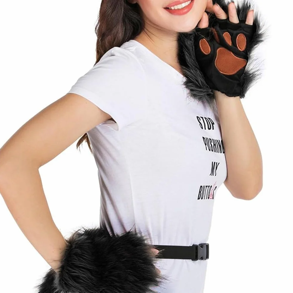 1 zestaw maski kota kostium ogon i łapa rękawiczki zestaw na maskaradę cosplay imprezę Halloween maska Therian