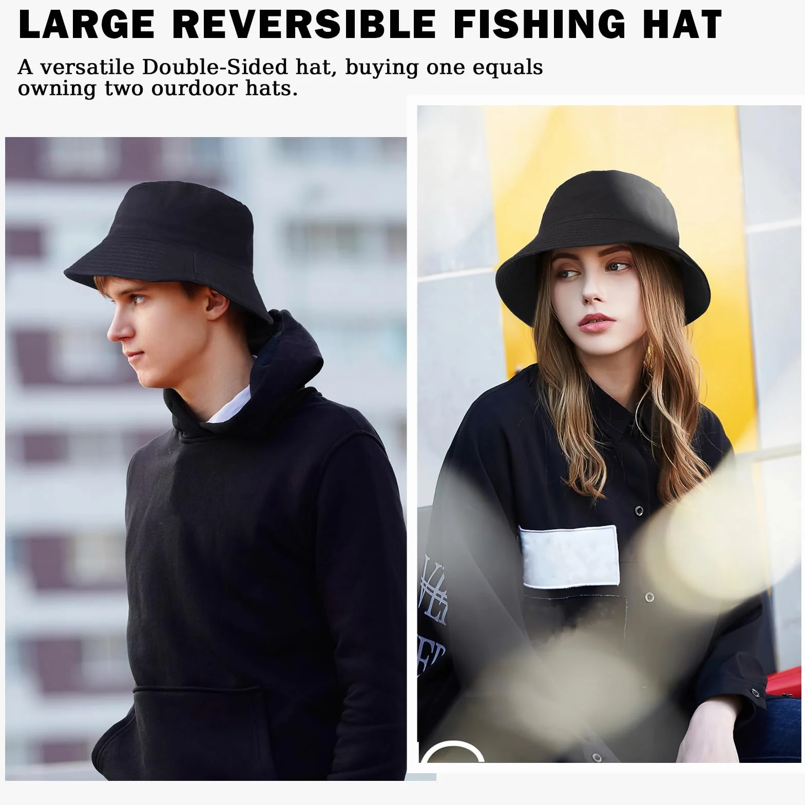 TAGVO XX-duży kapelusz typu bucket unisex, duży, dwustronny, bawełniany kapelusz przeciwsłoneczny, ponadwymiarowa dwustronna ochrona przed promieniowaniem UV, czapka wędkarska na wakacje, wędkowanie