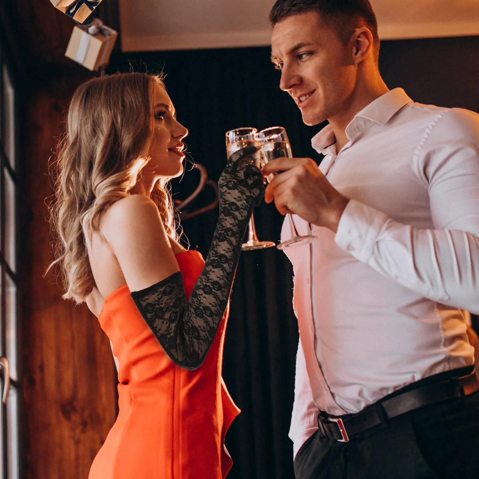 Lusofie 1 para koronkowe rękawiczki damskie długie eleganckie rękawiczki na imprezę herbacianą sukienka zaręczynowa taniec przyjęcie koktajlowe rękawiczki operowe