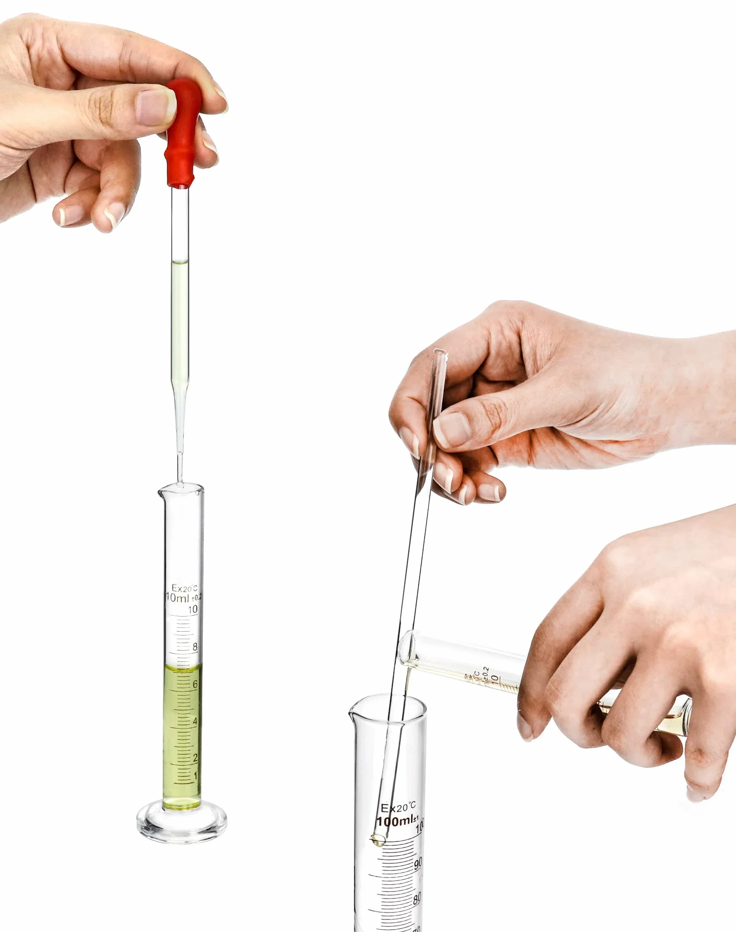 QWORK® 4 szt. Szklany cylinder z podziałką, 5 ml/10 ml/50 ml/100 ml, z 3 szt. szklanych pipet, 2 szt. Szczotka do probówek, 1 szt. Szklany pręt do mieszania