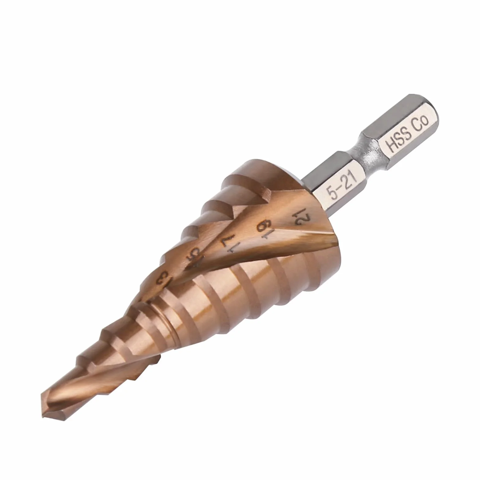 5-21mm wiertło stopniowe do metalu, 9 stopni wiertło stożkowe do metalu, HSS M35 Kobalt wiertło do otworów, wiertło z rowkiem spiralnym i sześciokątnym trzpieniem do stali nierdzewnej, blach