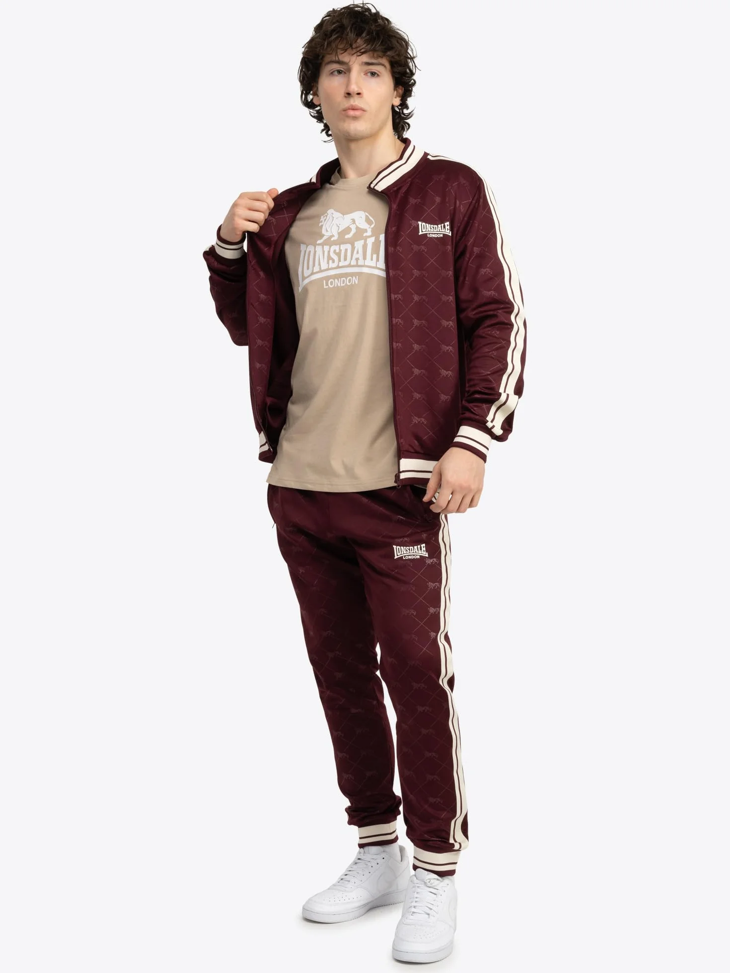 Lonsdale M?ski dres treningowy w?ski krój ASHWELL Oxblood/Ecru L, Oxblood/ecru, L