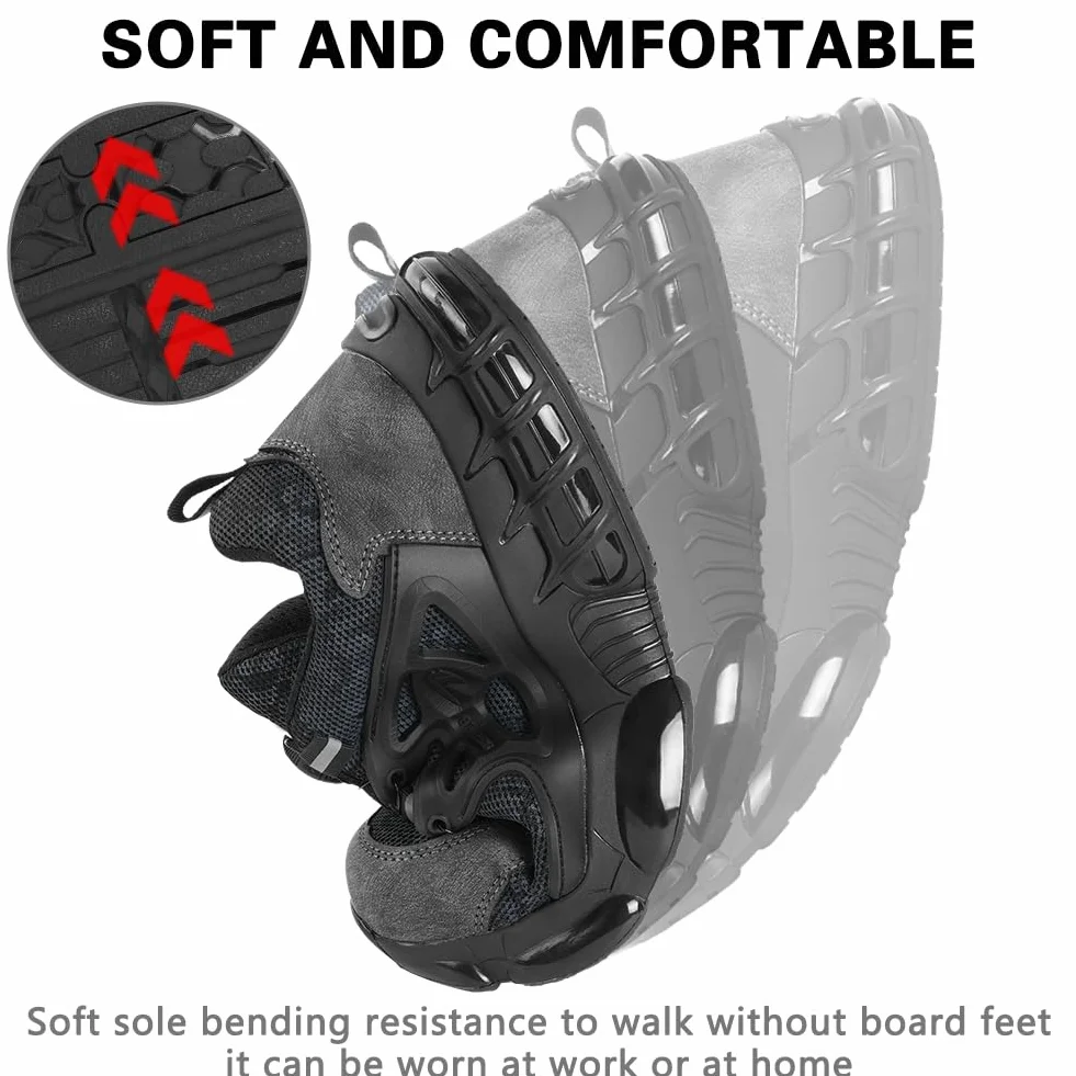 OFFCUP Męskie buty ochronne, buty ochronne, buty robocze ze stalowym noskiem, buty robocze, lekkie, wygodne, buty robocze, przemysłowe, trampki, antypoślizgowe, amortyzacja wstrząsów, zamek górski
