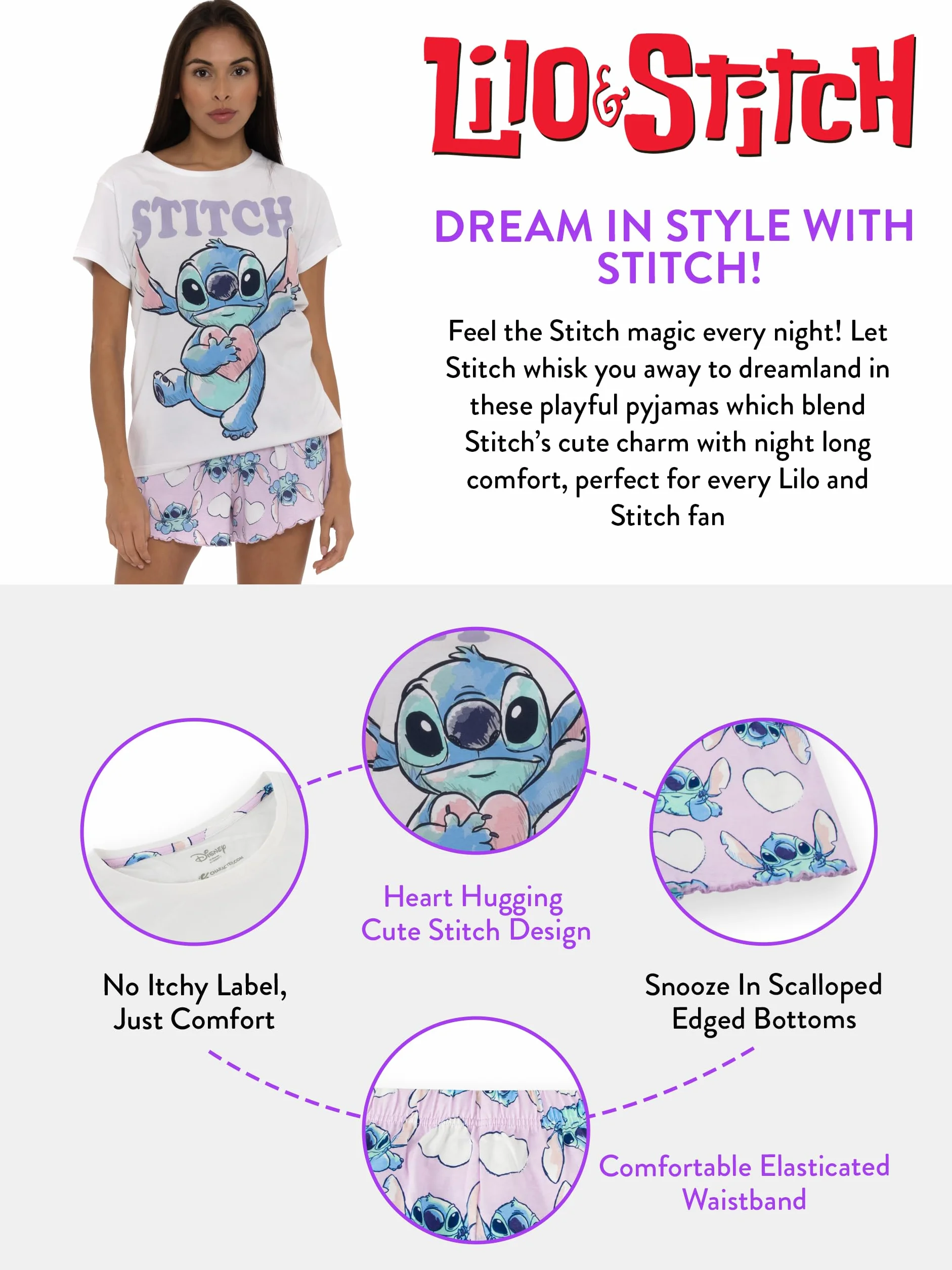 Piżamy Disneya Dla Kobiet Stitch | Damskie Piżamy Lilo I Stitch | Krótkie Piżamy Stitch Dla Kobiet
