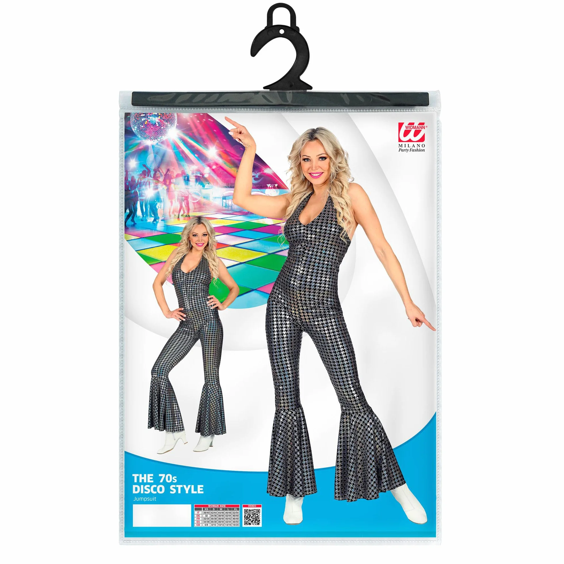 W WIDMANN MILANO Party Fashion - Kostium w stylu disco 70s, kombinezon, tańcząca królowa, fantazyjny strój, karnawał