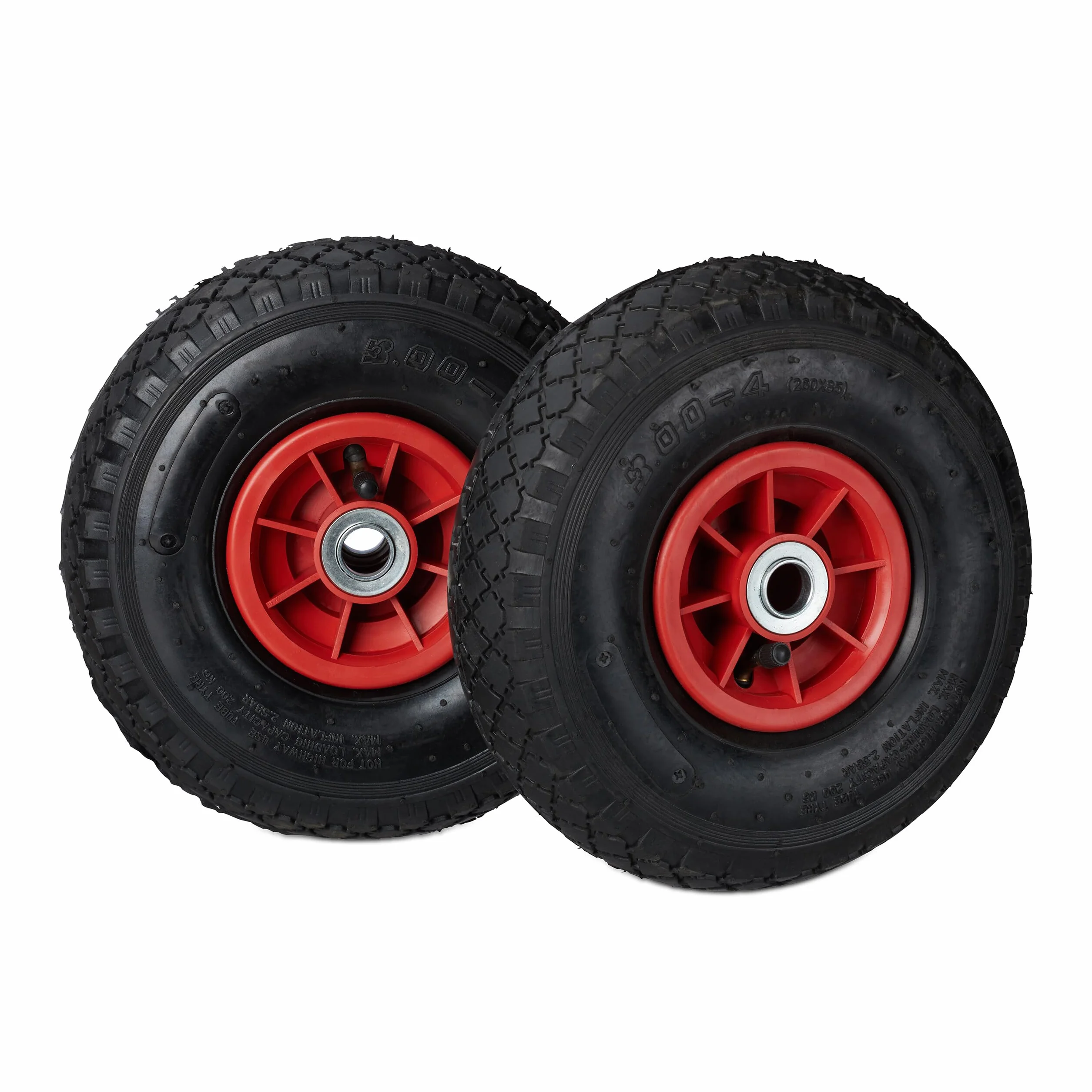 Relaxdays Koło do wózka transportowego 3.00-4, zestaw 2 opon zapasowych, opony pneumatyczne, do 80 kg, felga z tworzywa sztucznego, 260 x 85 mm, czarno-czerwone