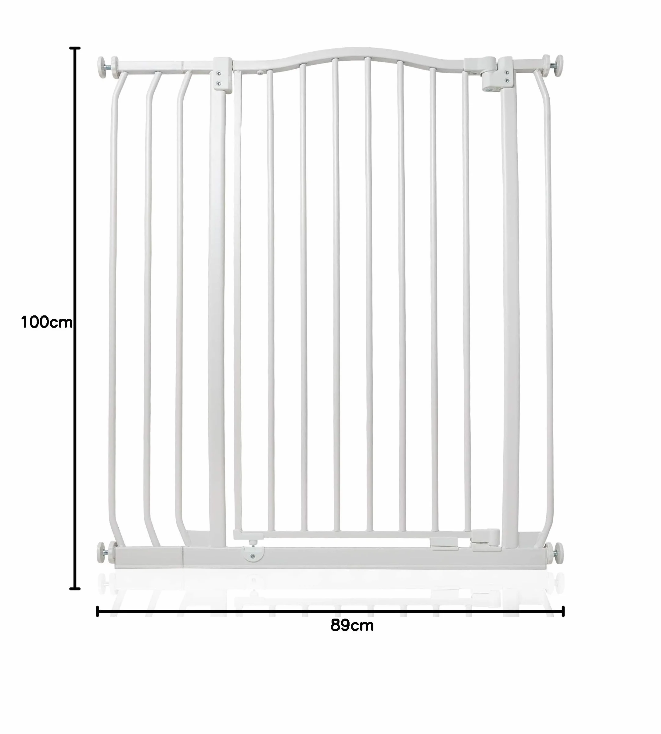 Bramka dla psa Bettacare Extra Tall Curved Top, 80cm - 89cm, Matowy Bialy, Dodatkowo Wysoka 100cm, Bramka Naciskowa dla Psa i Szczeniecia, Bariera Dla Zwierzat Domowych, Latwa Instalacja