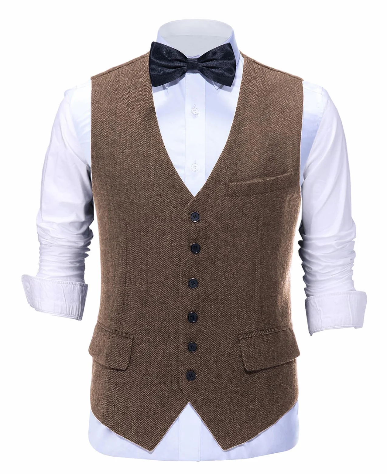 Tuikayoo Męski strój w jodełkę tweed w stylu vintage, kamizelka, wełna, smukły krój, na bal absolwentów