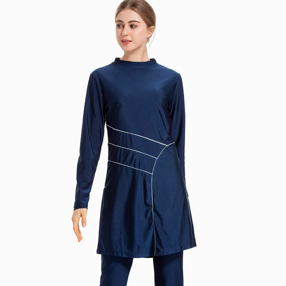 Muzułmański kostium kąpielowy – muzułmański strój kąpielowy dla muzułmańskich kobiet – hijab zdejmowany (niebieski, Azja 4XL~biust: 108cm)