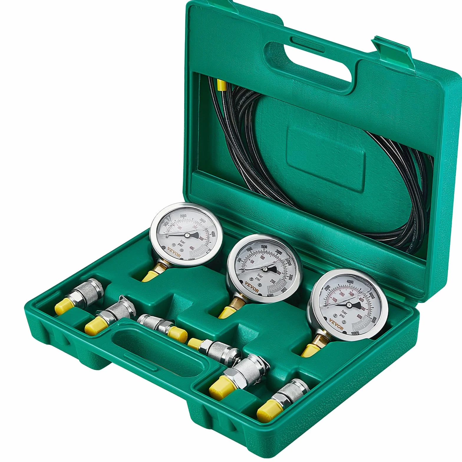 VEVOR Zestaw do testowania ciśnienia hydraulicznego, 250/400/600 bar, 3 manometry 6 stawów, zestaw mierników hydraulicznych do koparek z przenośną obudową do koparek traktorów maszyn budowlanych