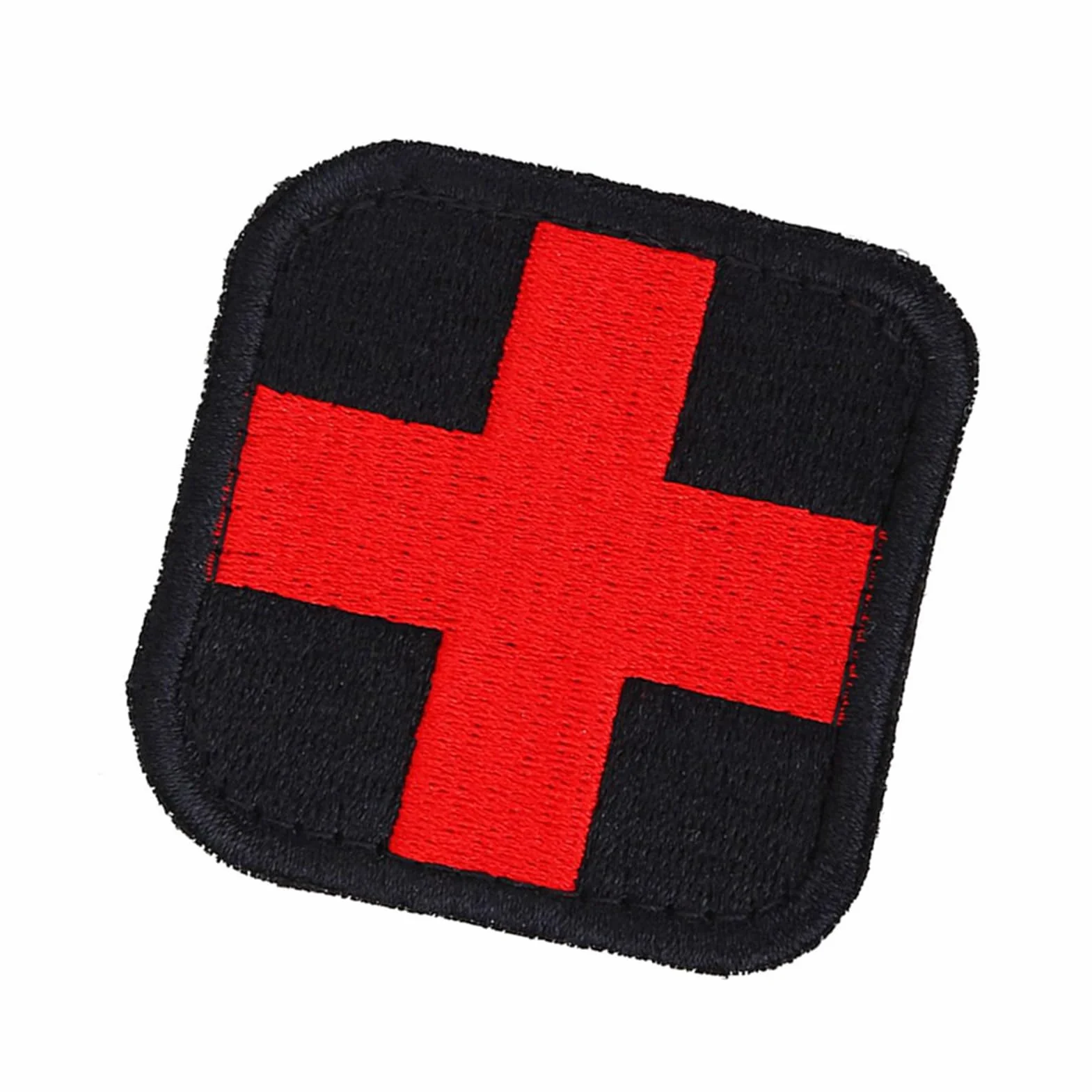 Taktyczna Naszywka Medyczna z Czerwonym Krzyżem, do Apteczki IFAK, Ratownictwa, Zestawu Ratunkowego, Czarna, 5x5 cm, 1 Sztuka