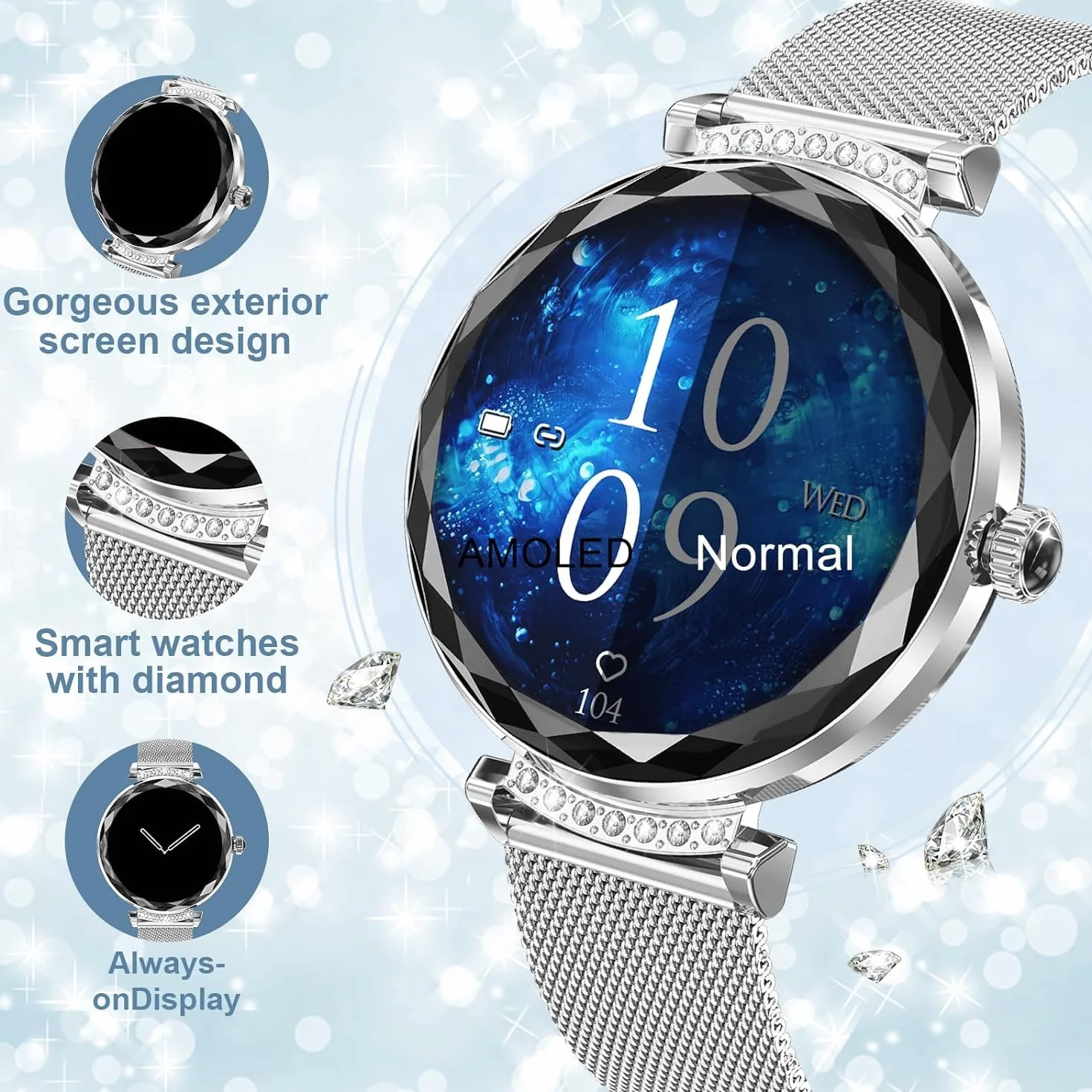 Inteligentny zegarek dla kobiet, odbieranie/nawiązywanie połączeń, 3.0 cm AMOLED Smartwatch z Bluetooth do telefonów z systemem Android, iOS, wodoodporny monitor aktywności IP68 z licznikiem