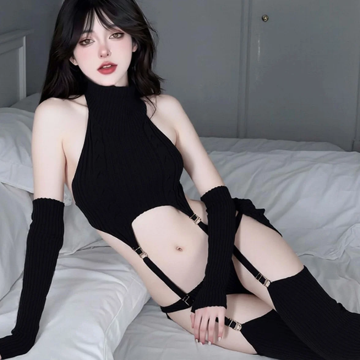 Damski sweter zestaw bielizny Virgin Killer Anime bielizna gotycki cosplay gorset top z podwiązką