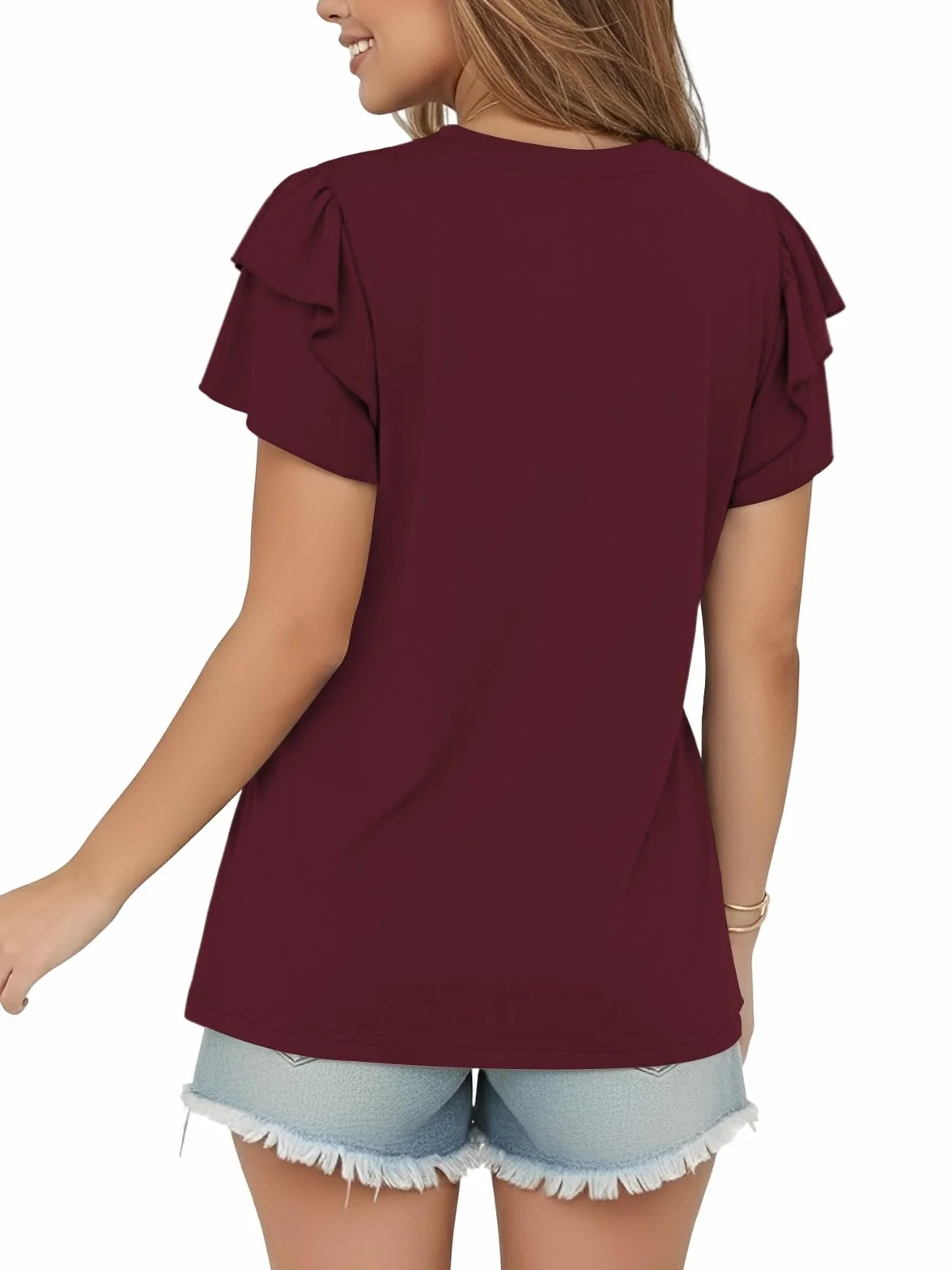 Cuptacc Koszulka damska Haut Femme Femme Chic Et Elegant T-Shirts à Manches Courtes Decontract Col V Top Couleur Unie Coupe Classique Comfort Shirt