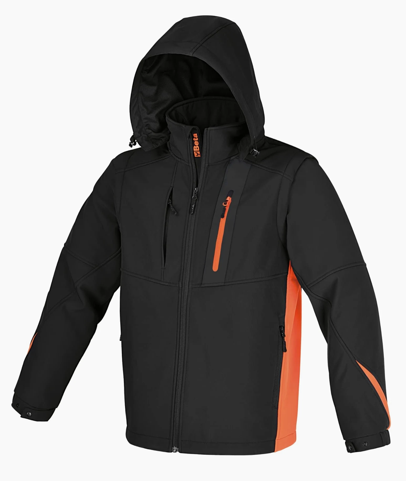 BETA 7659N męska kurtka robocza Softshell z odpinanym/regulowanym kapturem i odpinanymi rękawami, wiatroszczelna kurtka robocza, czarna