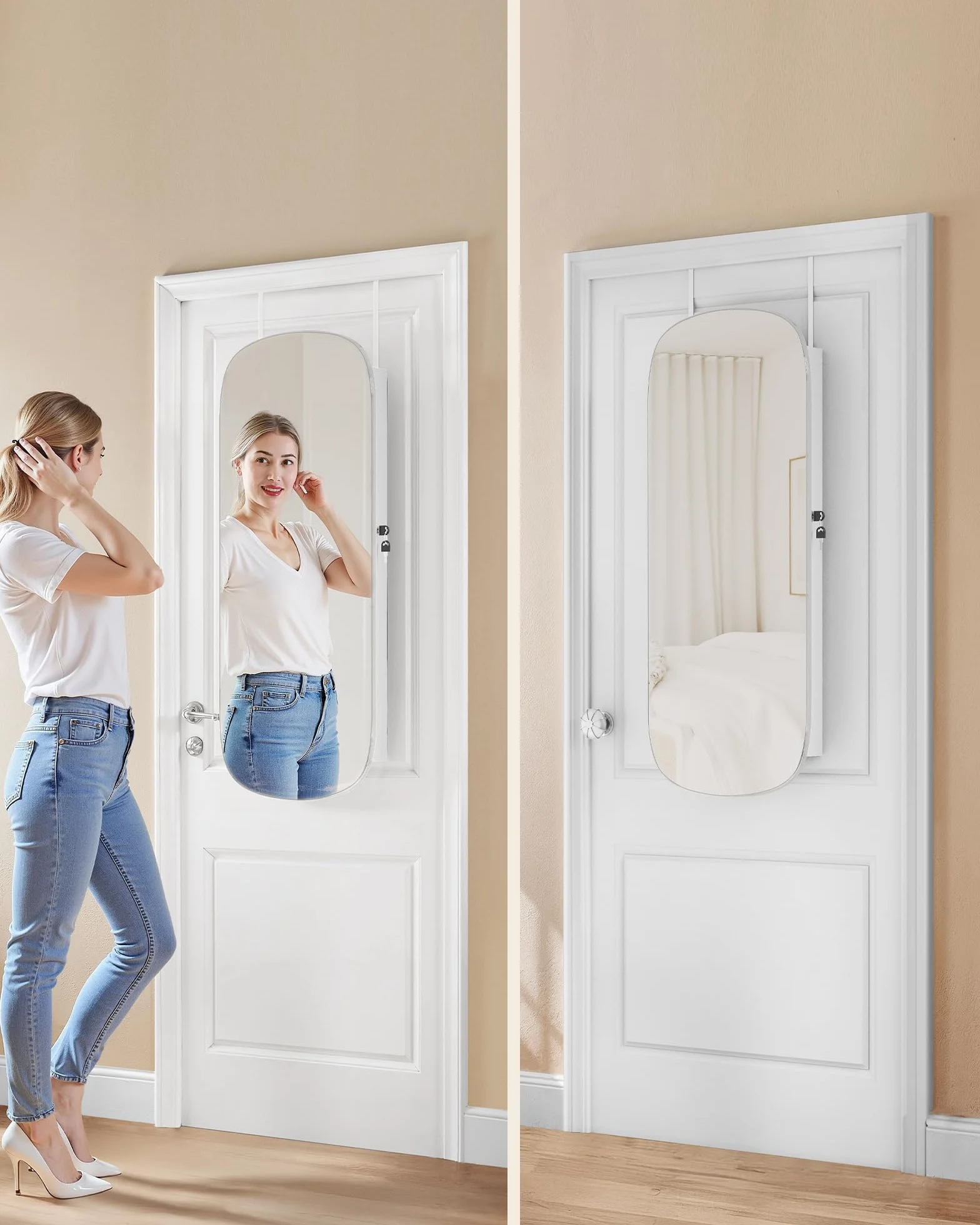 SONGMICS Szafka na biżuterię z lustrem i oświetleniem LED, biała, JJC026W01