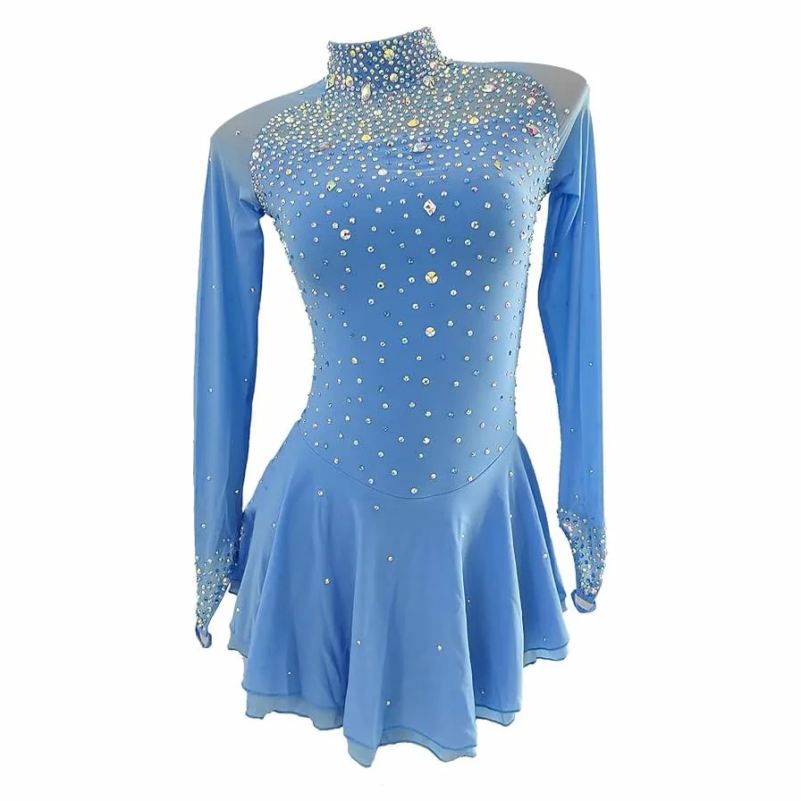 Profesjonalna odzież do zawodów łyżwiarskich Sukienka do jazdy figurowej dla dziewczynki Strój do gimnastyki artystycznej Spódnica Crystal Roller Ręcznie robiona Gradient