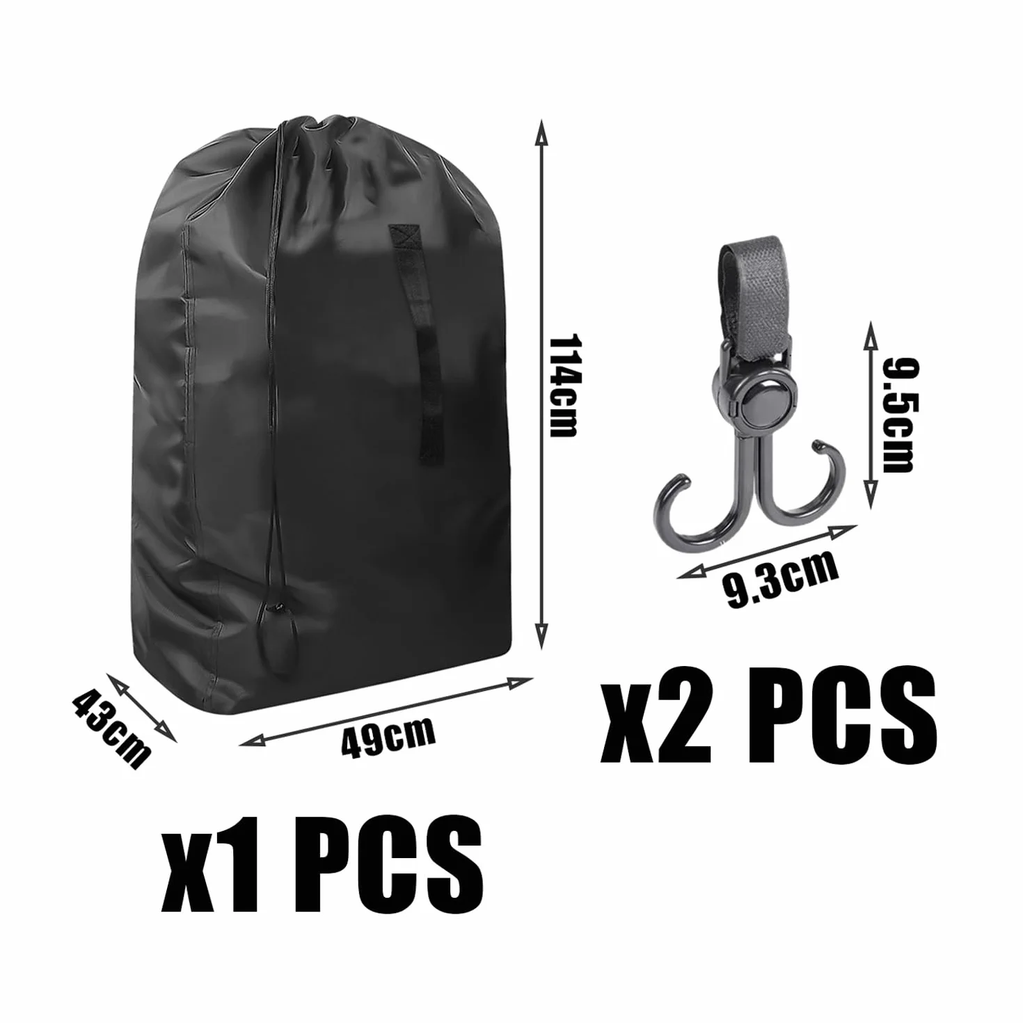 Torba Podróżna do Wózka Dziecięcego z 2 Czarnymi Haczykami, 114 x 49 x 43 cm