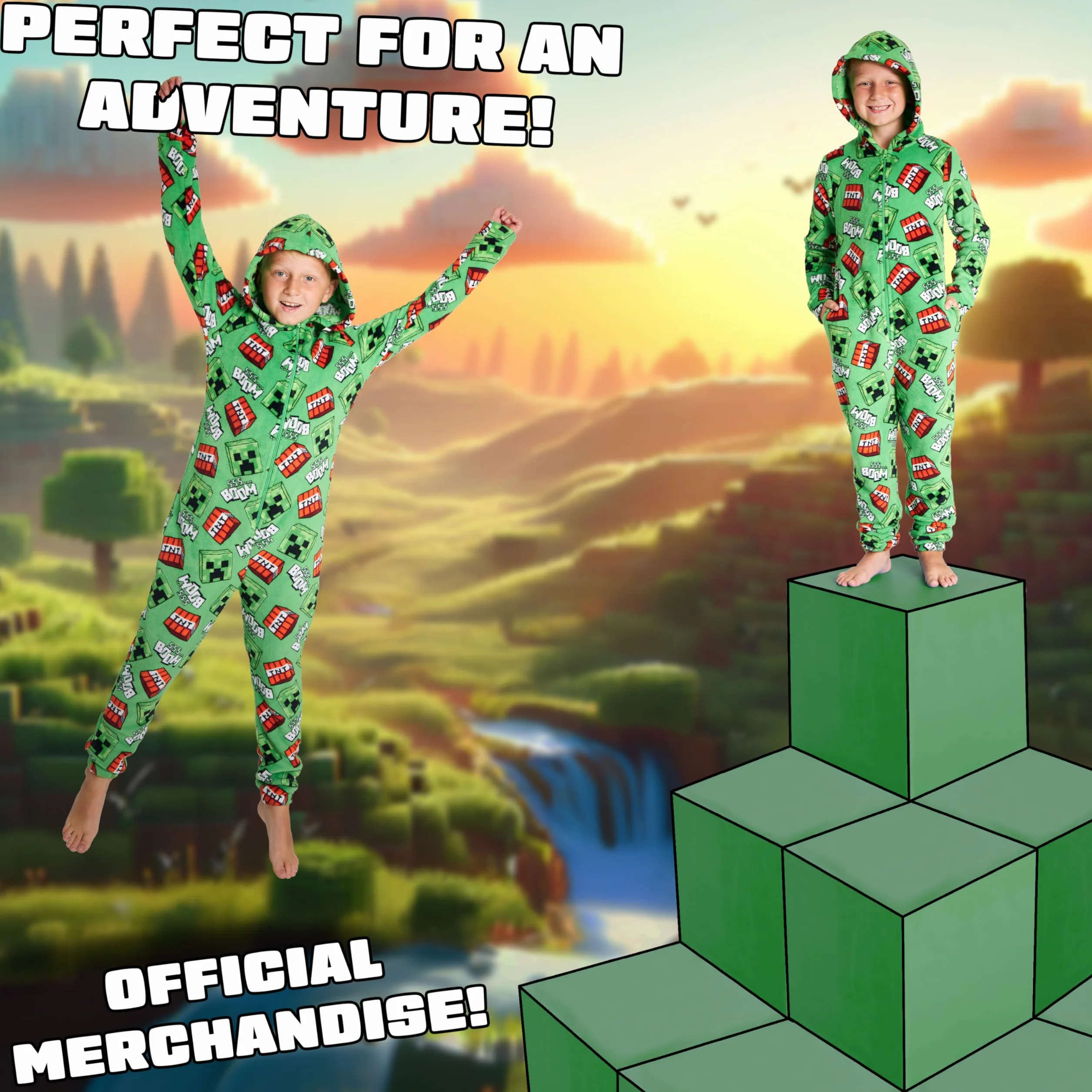 Minecraft Onesie, kombinezon dziecięcy, piżama dla chłopców, kombinezon do spania dla dzieci, ciepły kombinezon polarowy