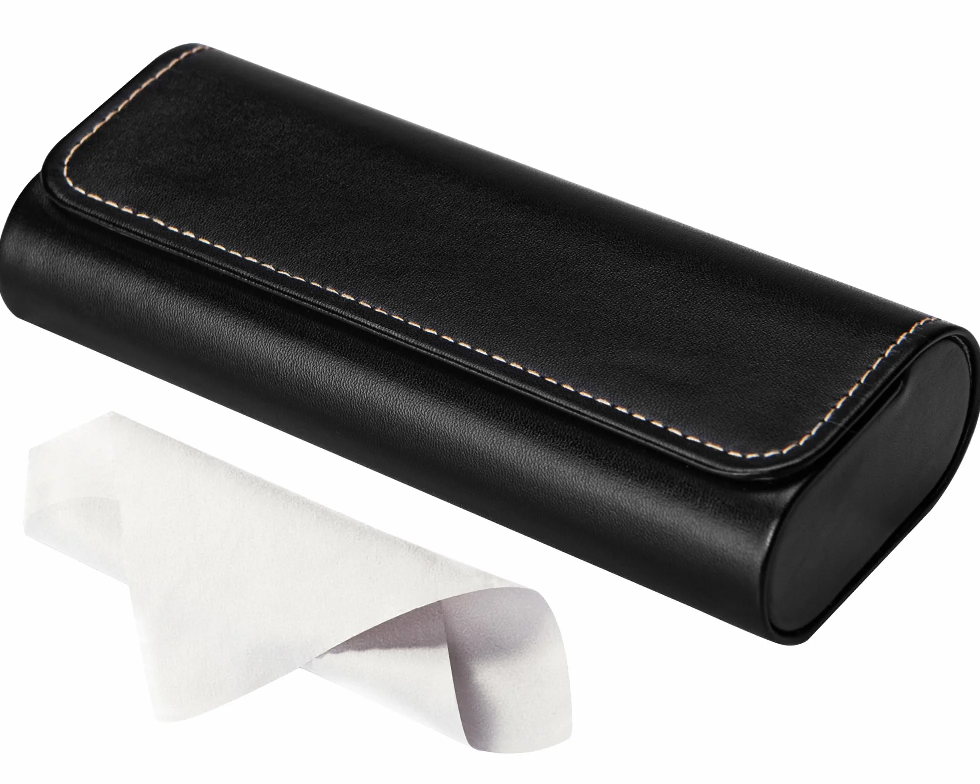 AkoaDa Etui na okulary Hardcase, wysokiej jakości skórzane pudełko na okulary w eleganckiej czerni, twarda obudowa ze ściereczką z mikrofibry, dla kobiet i mężczyzn, idealne do podróży i codziennego