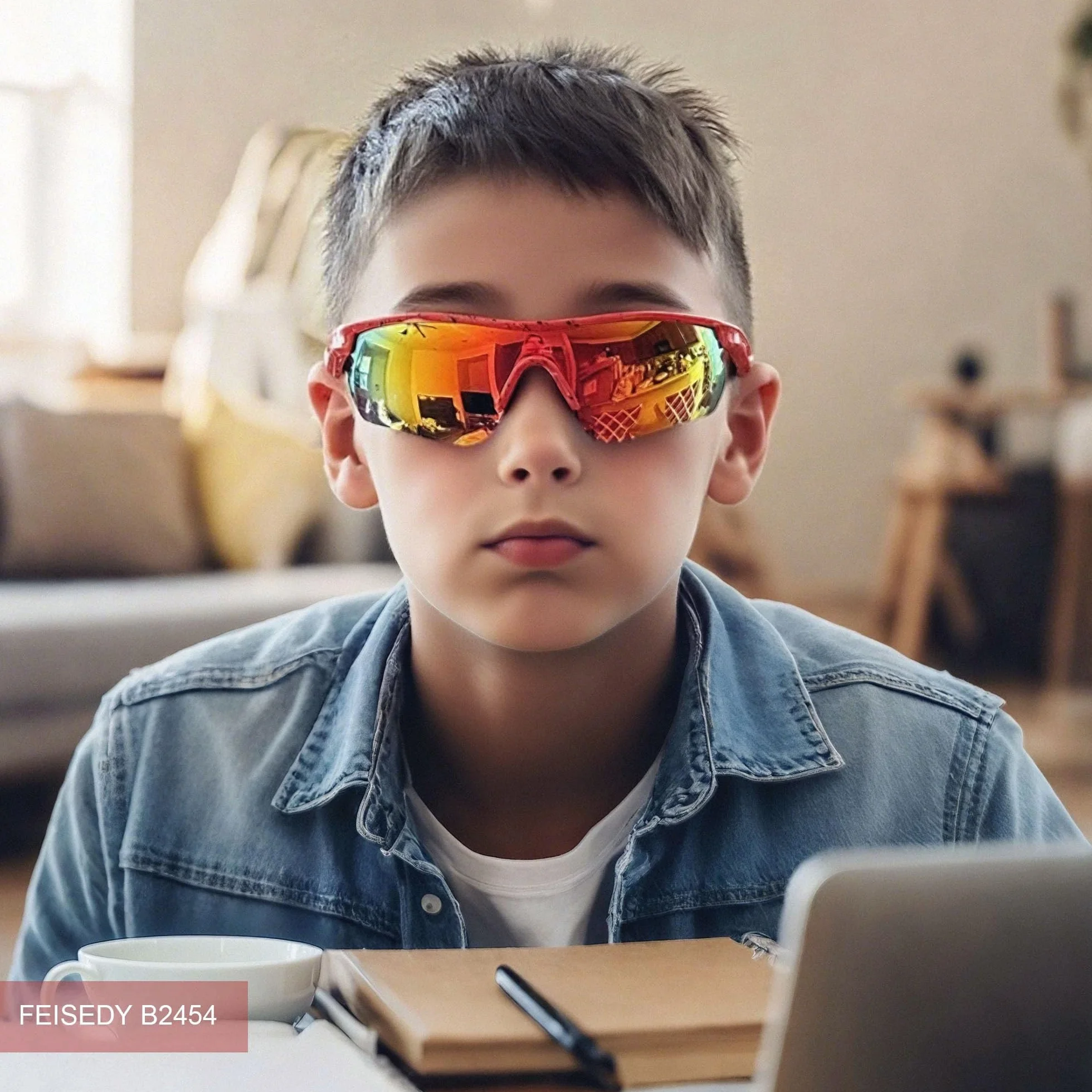 FEISEDY Okulary przeciwsłoneczne dla dzieci chłopcy dziewczęta spolaryzowane sportowe baseball kolarstwo okulary przeciwsłoneczne TR90 ramka ochrona UV400 B2454