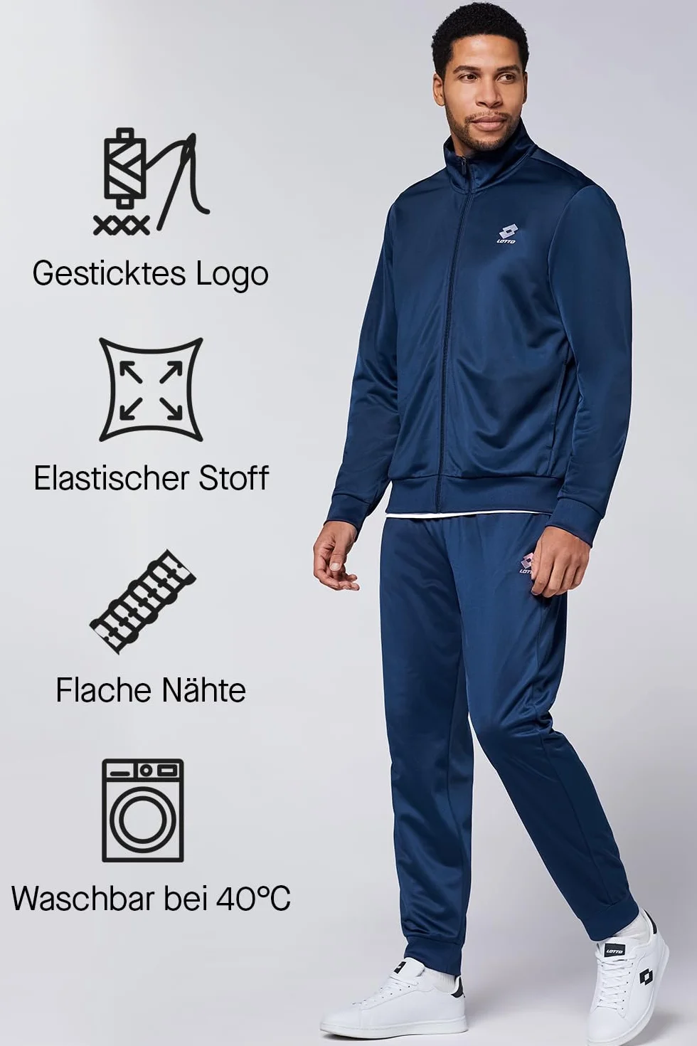 Lotto Dres treningowy męski, niebieski, rozmiar XXL, dres sportowy, krój regularny, ze 100% poliestru, strój rekreacyjny z elastycznym ściągaczem i praktycznymi kieszeniami bocznymi I dres do biegania