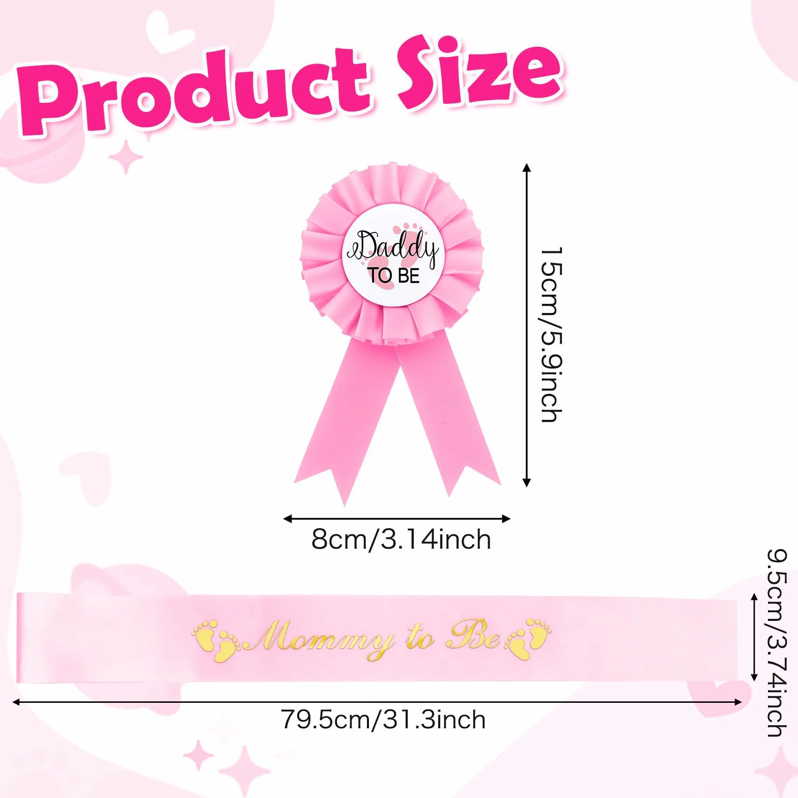 Szarfa 'Mom to Be' ze złotymi brokatowymi literami i odznaką 'Expecting Dad' w zestawie ze wstążką, dekoracje na baby shower dla dziewczyny, prezent na imprezę ujawniającą płeć (różowy)