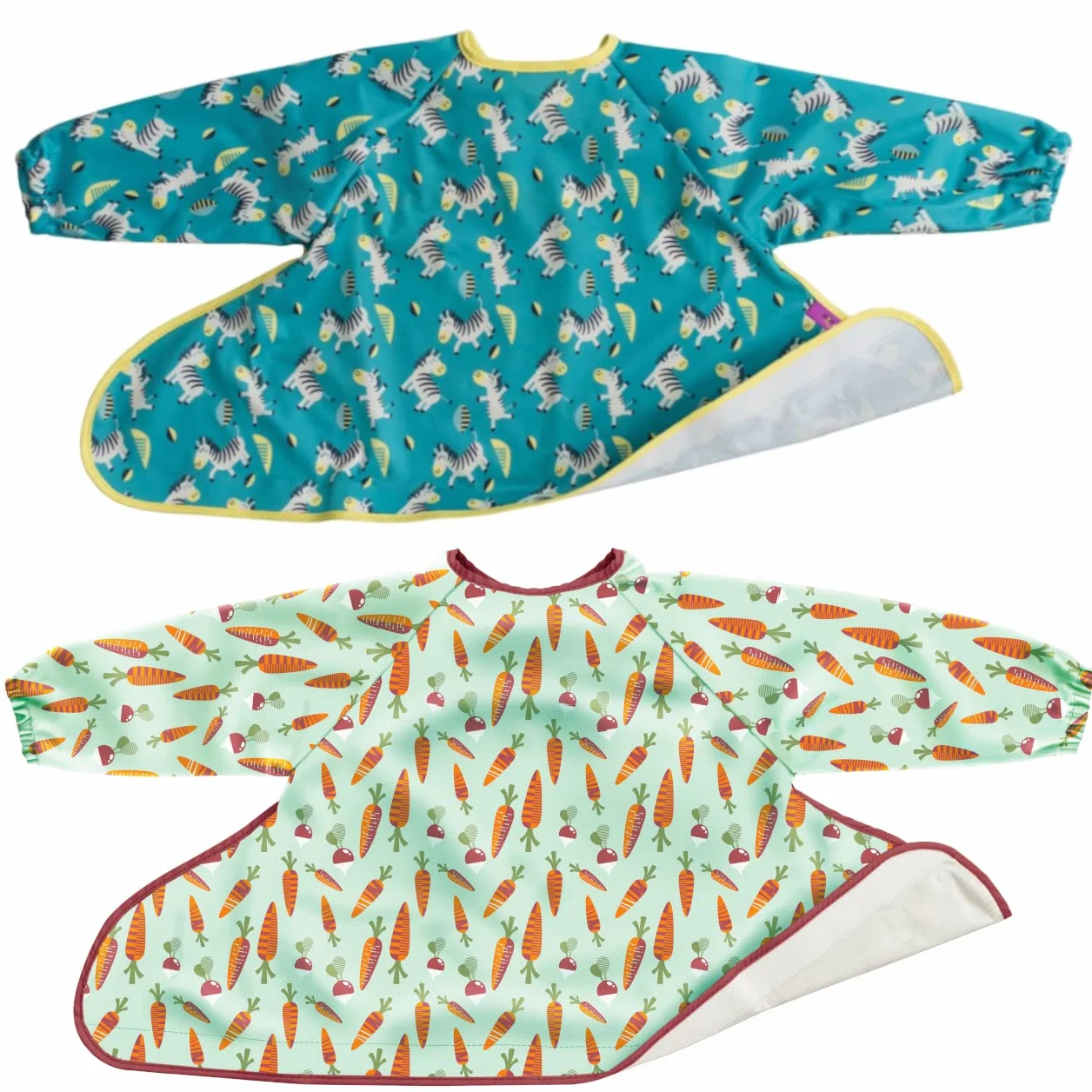 Tidy Tot Coverall Śliniak z rękawami, dwupak regulowany krój, śliniak do wprowadzania stałego pokarmu, BLW, wodoodporny śliniak mocowany do tacy