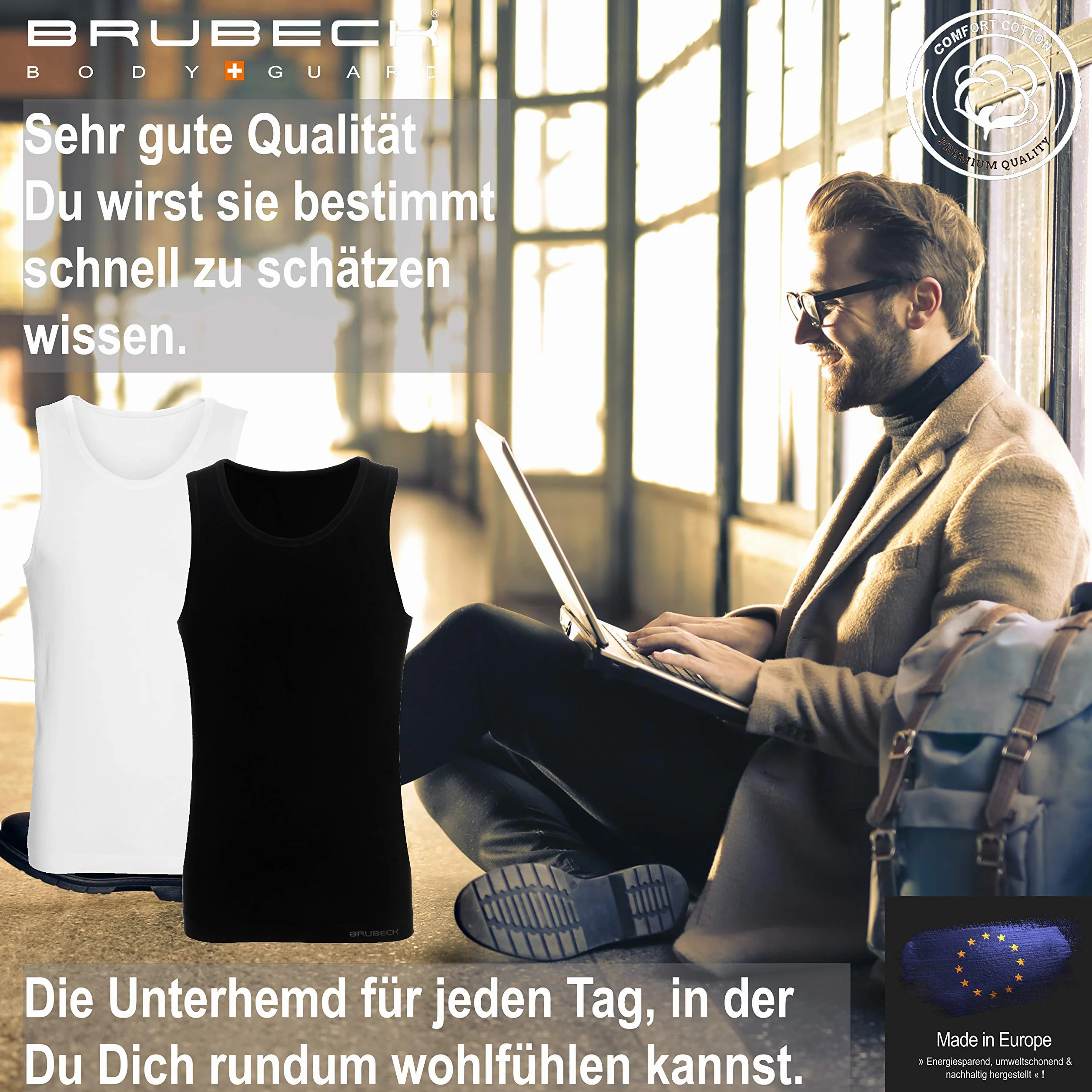 BRUBECK Męski podkoszulek | koszulka bez rękawów | oddychająca koszulka bez rękawów | top pod pachami | bezszwowa koszulka bez rękawów | tank top męski | 55% bawełna | TA00540A